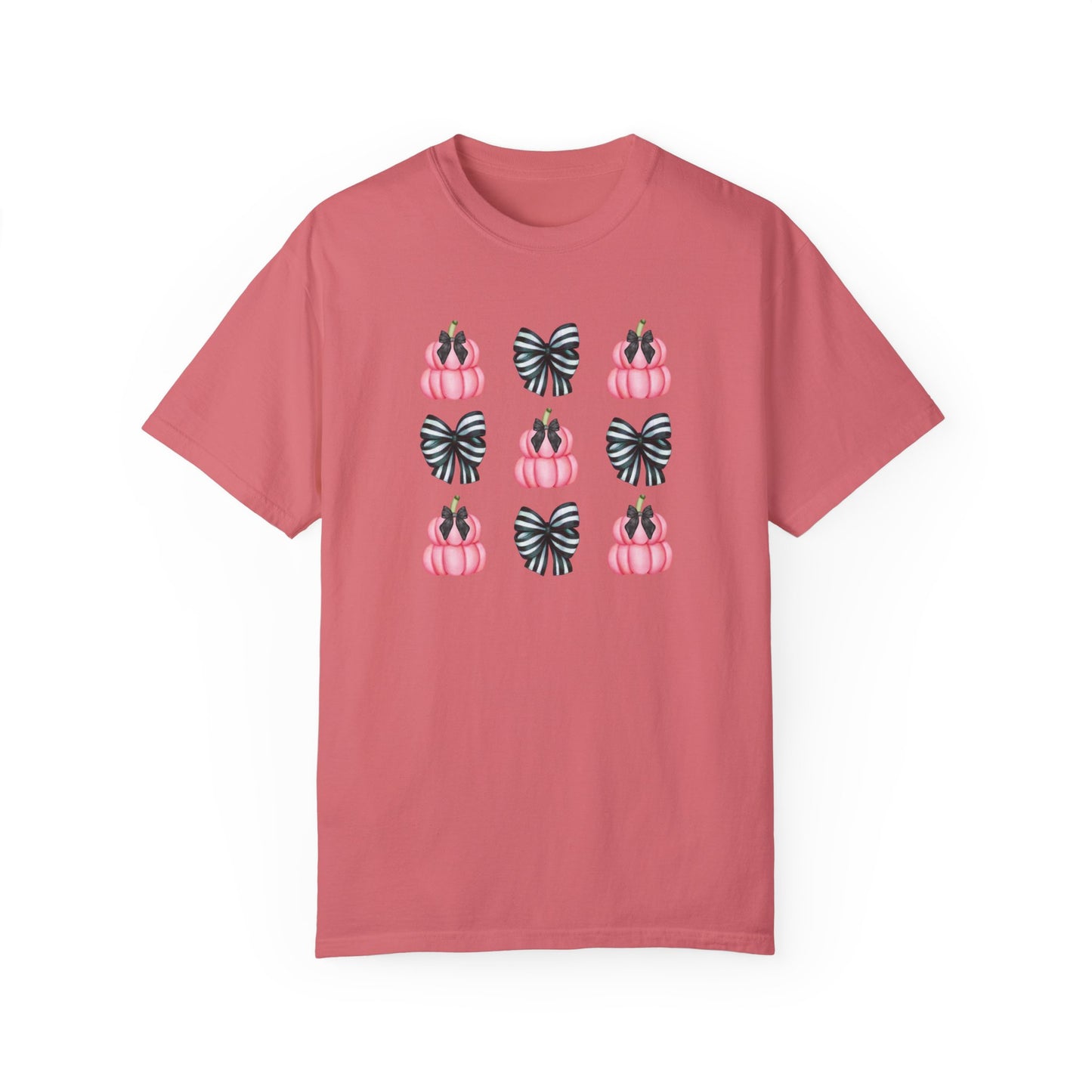 Pink Pumpkins and Striped Bows Unisex Garment-Dyed T-shirt