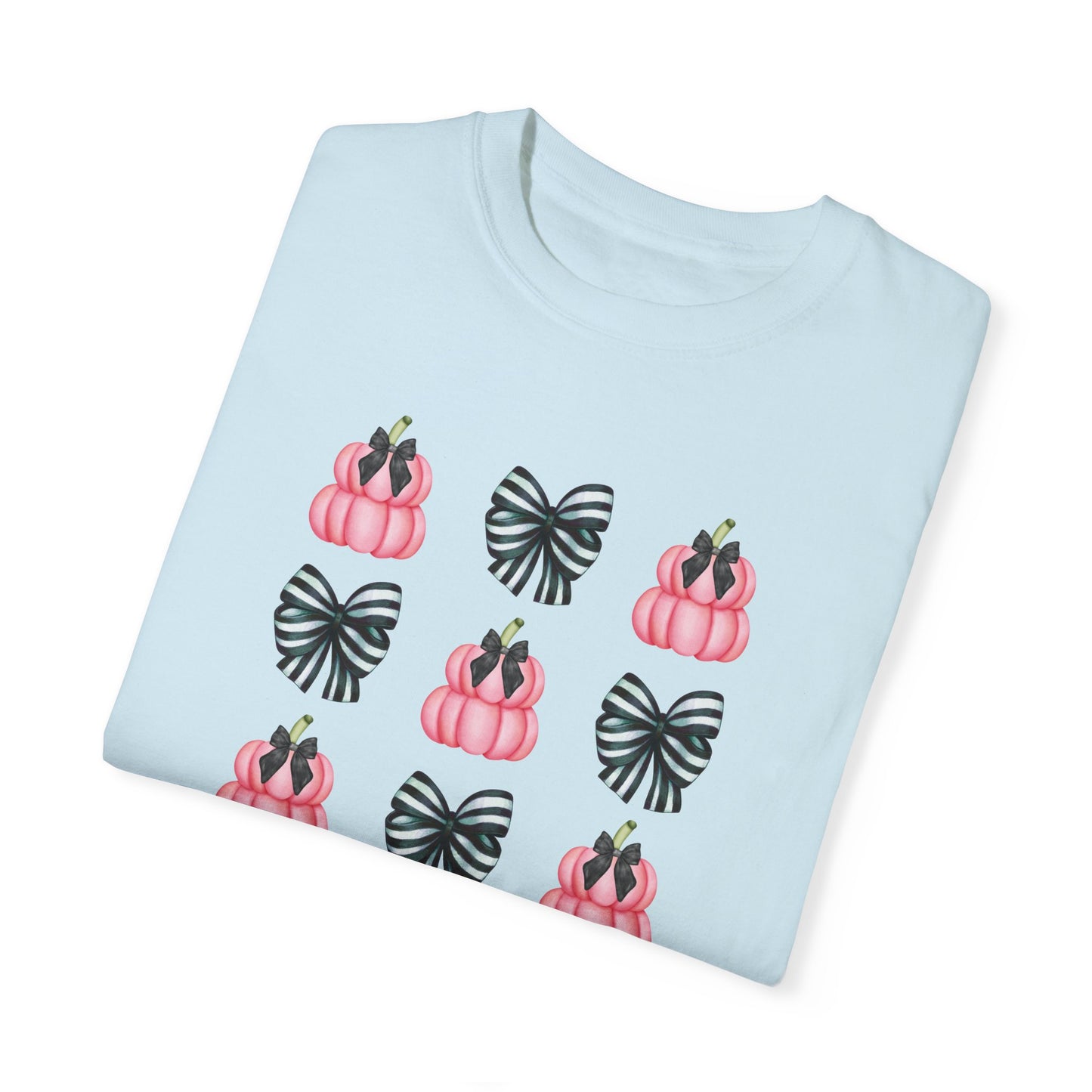 Pink Pumpkins and Striped Bows Unisex Garment-Dyed T-shirt