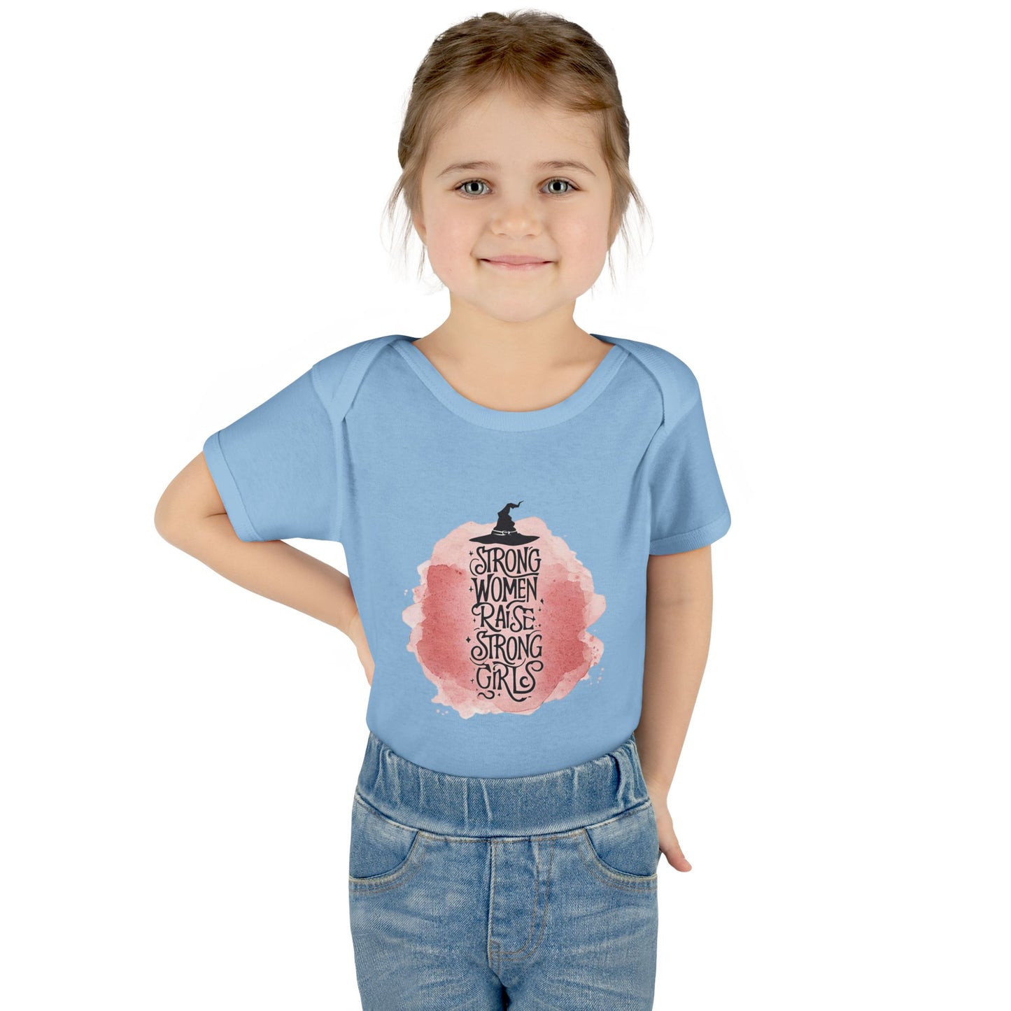 Strong Woman Raise Strong Girls Infant Bodysuit: Witchy Feminist Baby Tee