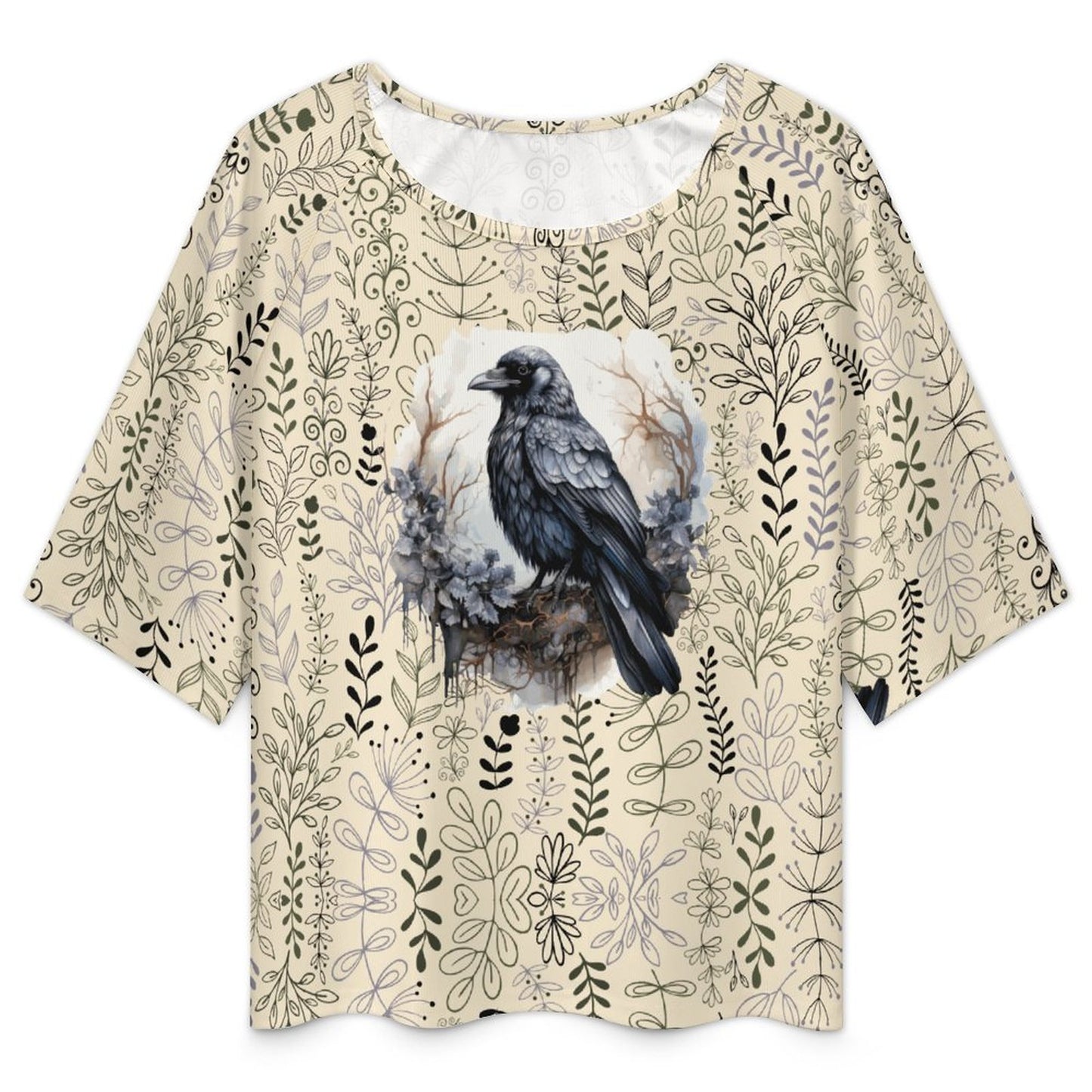 Loose-Fit 3/4 Sleeve Boat Neck T-Shirt(All-Over Printing)