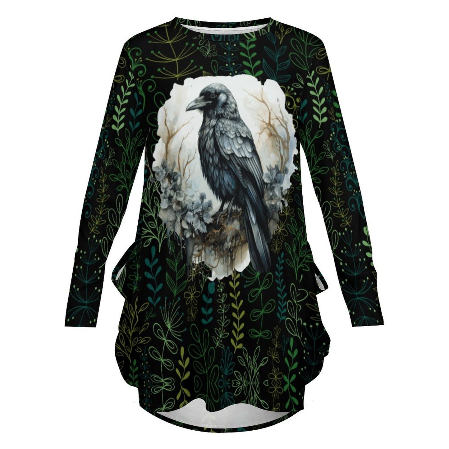 Loose Long-sleeve Dress with Pockets (All-Over Printing)