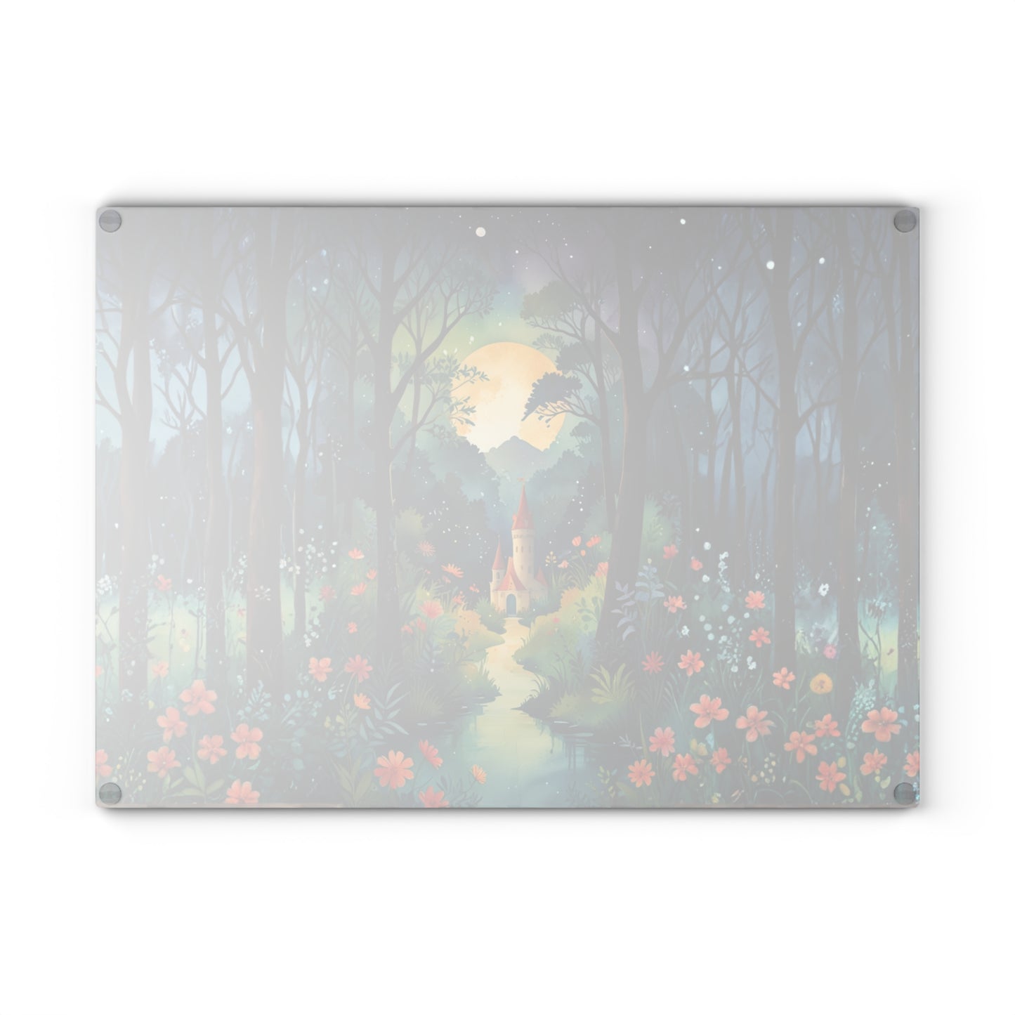 Fairytale Castle Glass Cutting Board | Enchanted Forest Cottage Countertop Protector