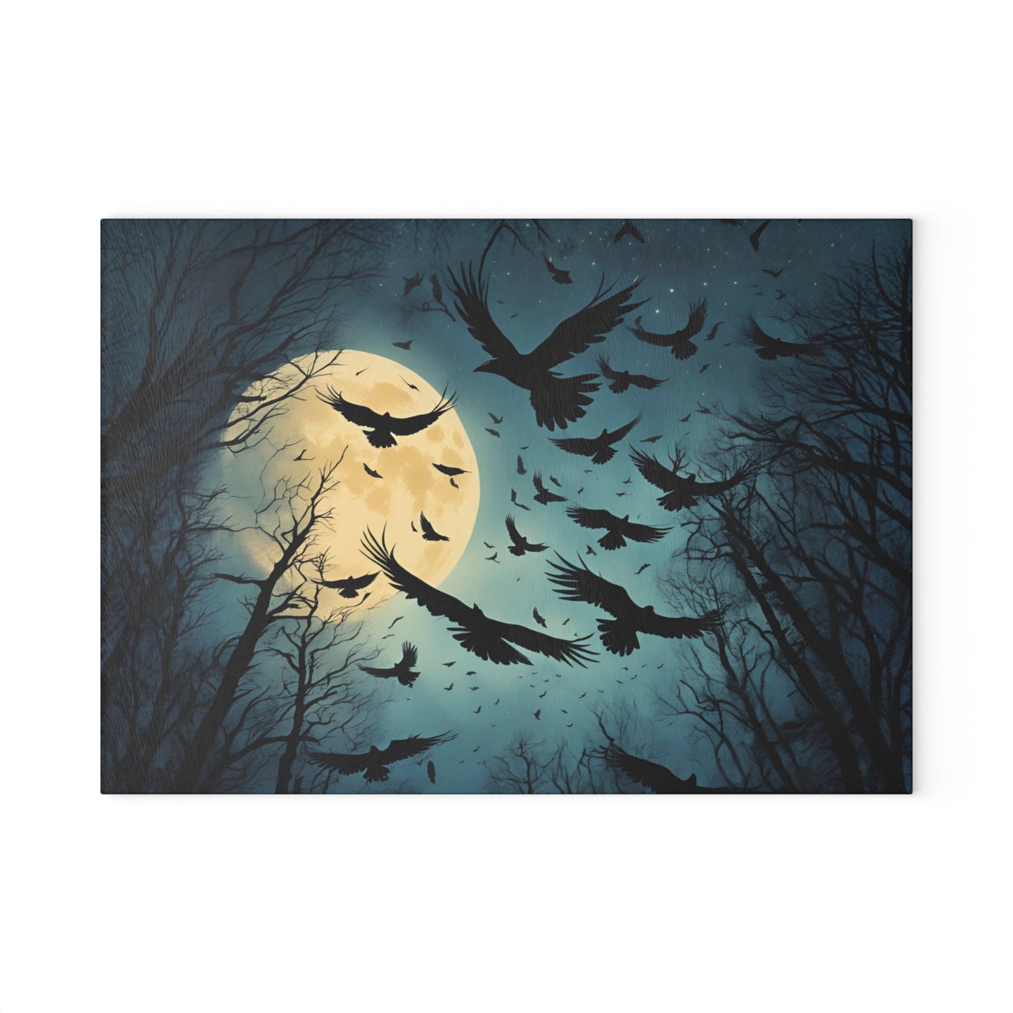 Full Moon Crows Glass Cutting Board | Dark Academia Decor