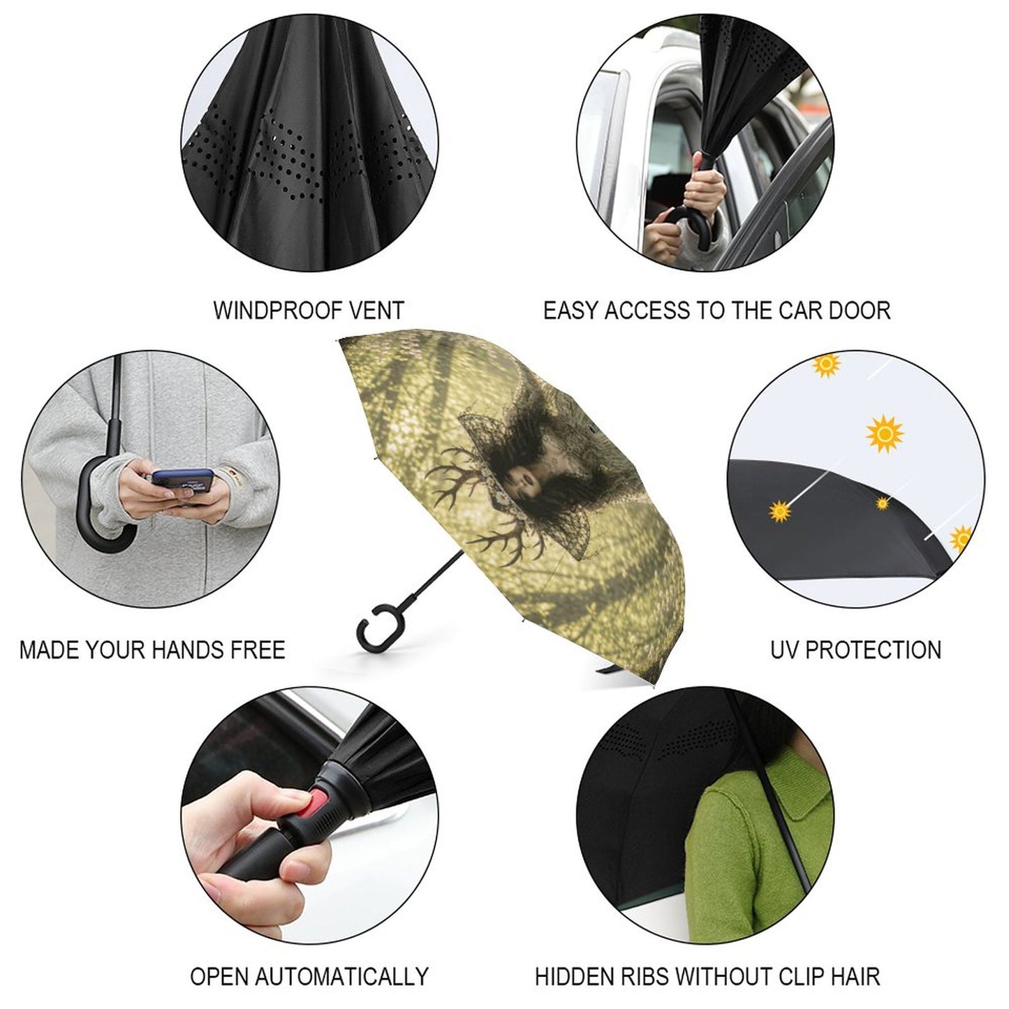 Elen of the Way Spring Car Reverse Umbrella