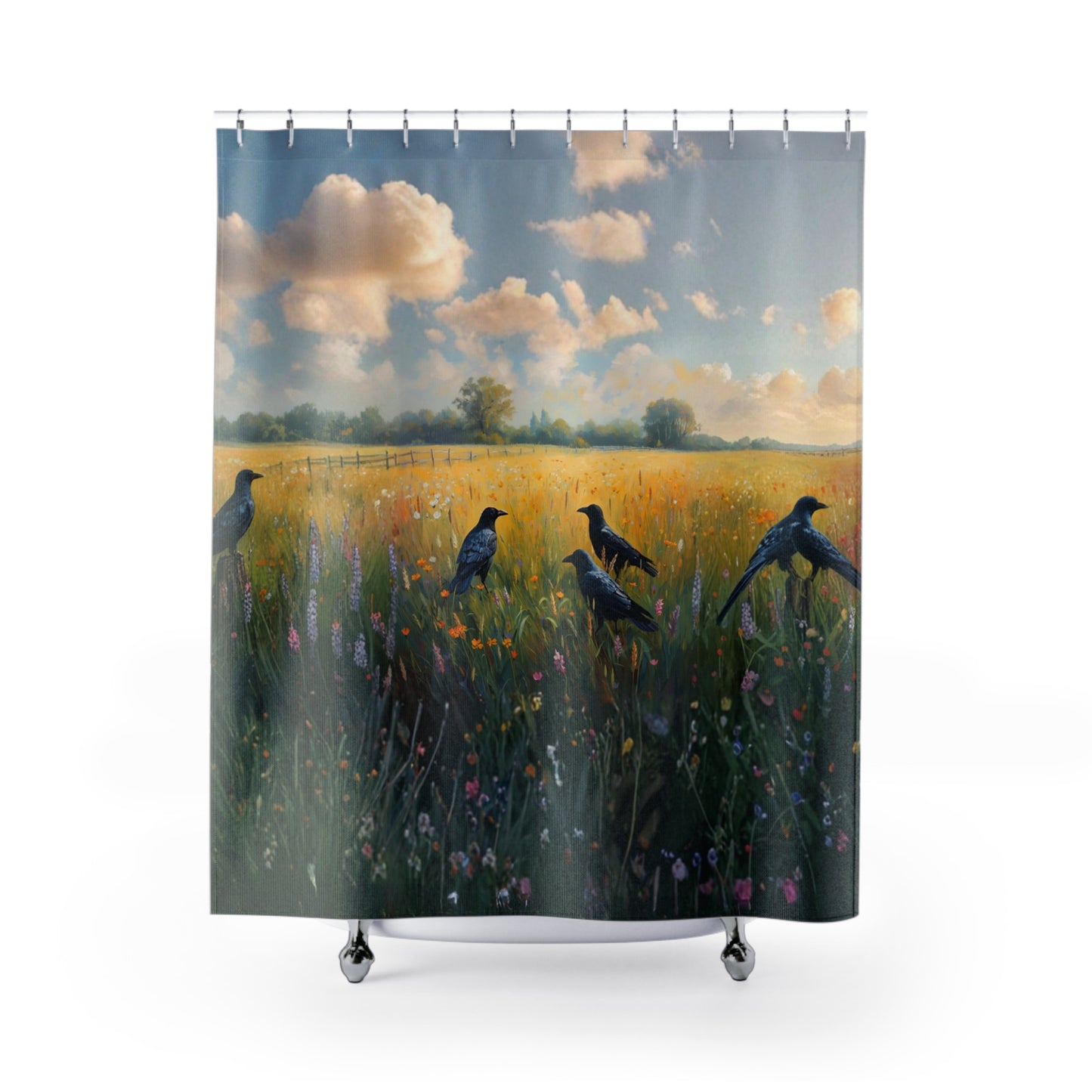 Field of Crows Shower Curtain - Farmhouse Bathroom Decor