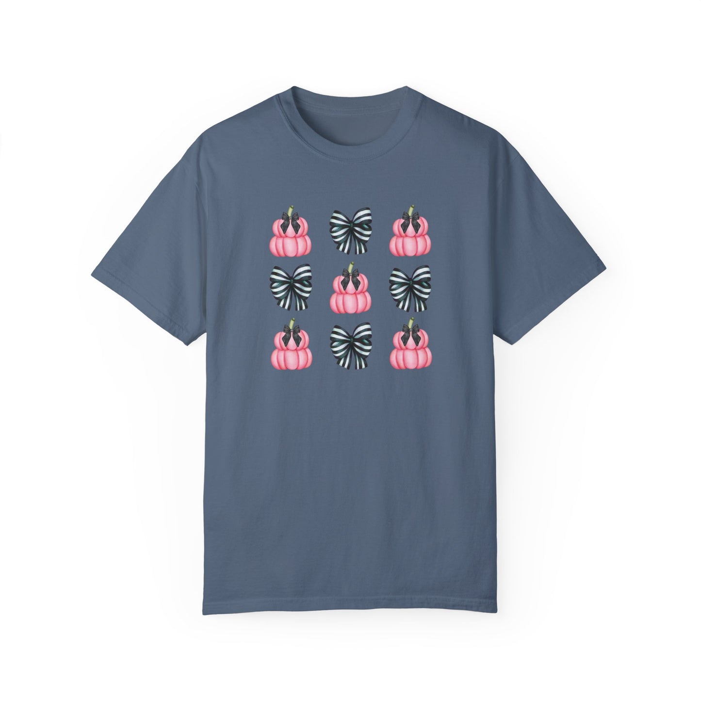 Pink Pumpkins and Striped Bows Unisex Garment-Dyed T-shirt