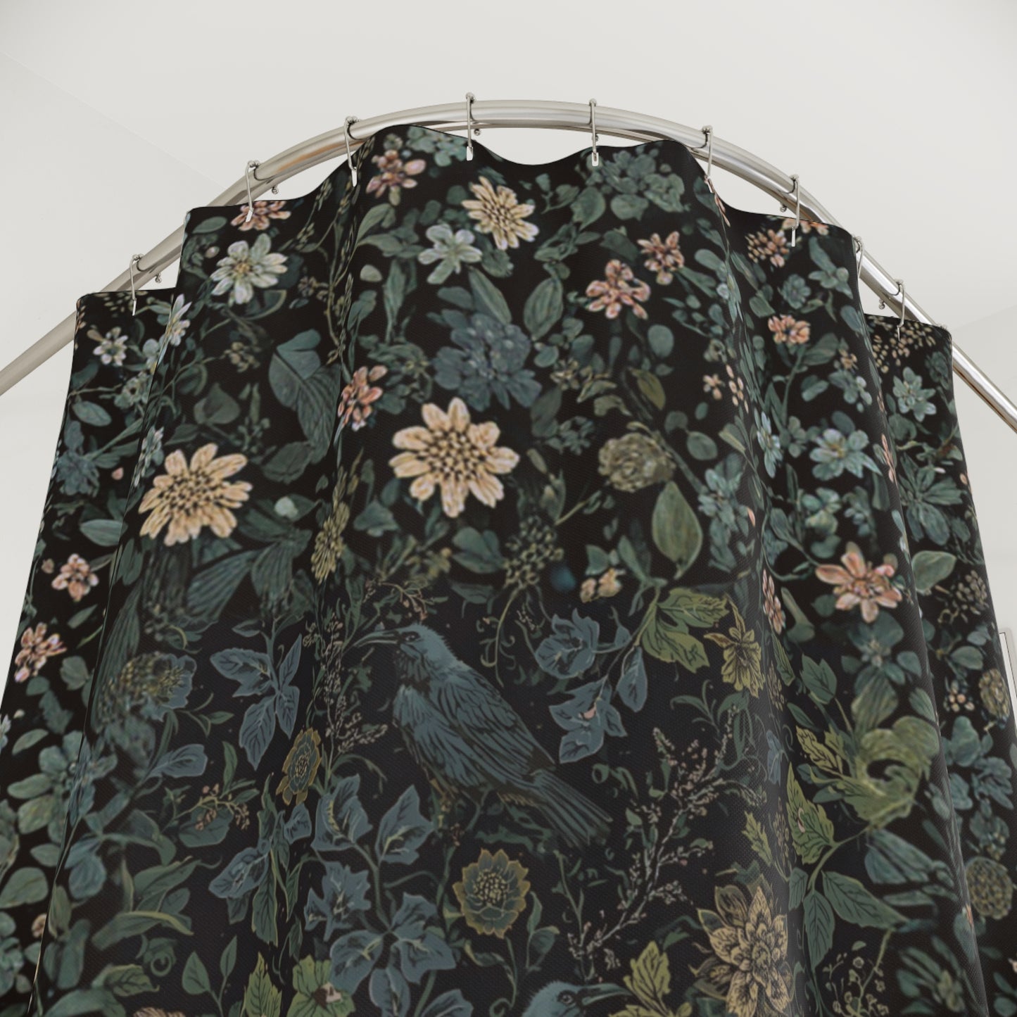 William Morris Botanical Shower Curtain: Floral Crows Gothic Decor
