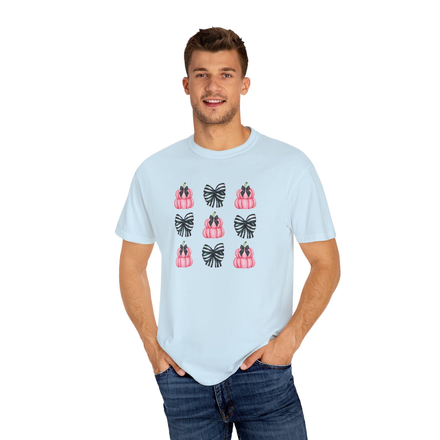 Pink Pumpkins and Striped Bows Unisex Garment-Dyed T-shirt