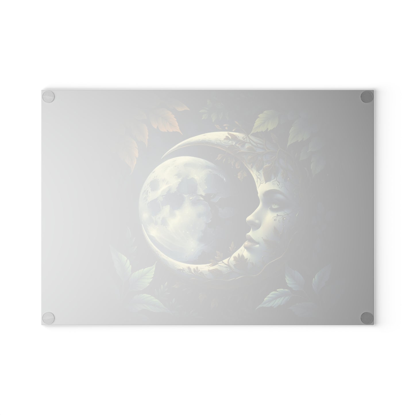 Moonface Crescent Moon Art Glass Cutting Board | Celestial Moonlight Kitchen Decor