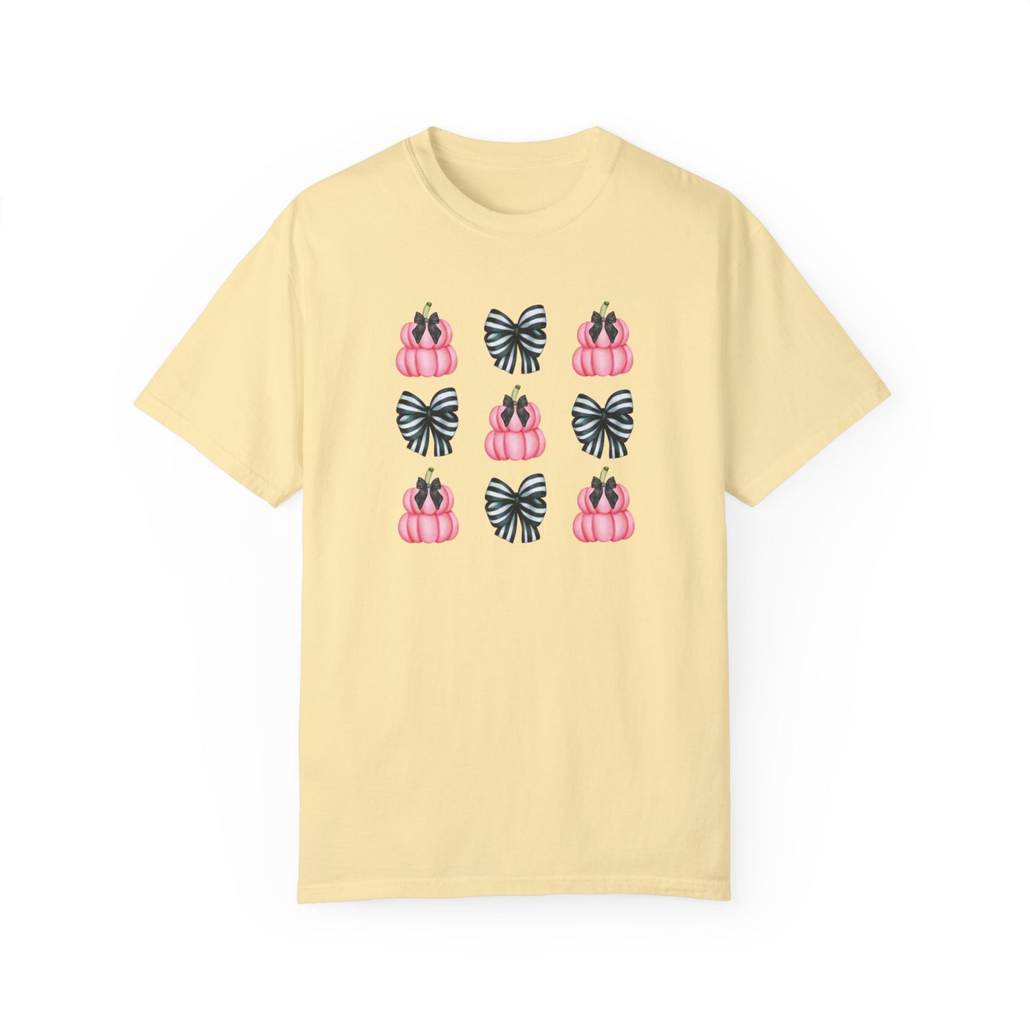 Pink Pumpkins and Striped Bows Unisex Garment-Dyed T-shirt