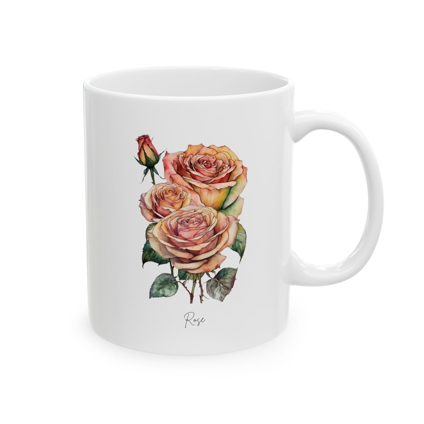 Rose Birthflower Ceramic Mug, 11oz flower mug, Boho White Mug - The Witchy Gypsy