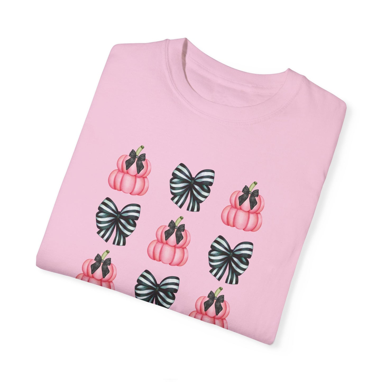 Pink Pumpkins and Striped Bows Unisex Garment-Dyed T-shirt