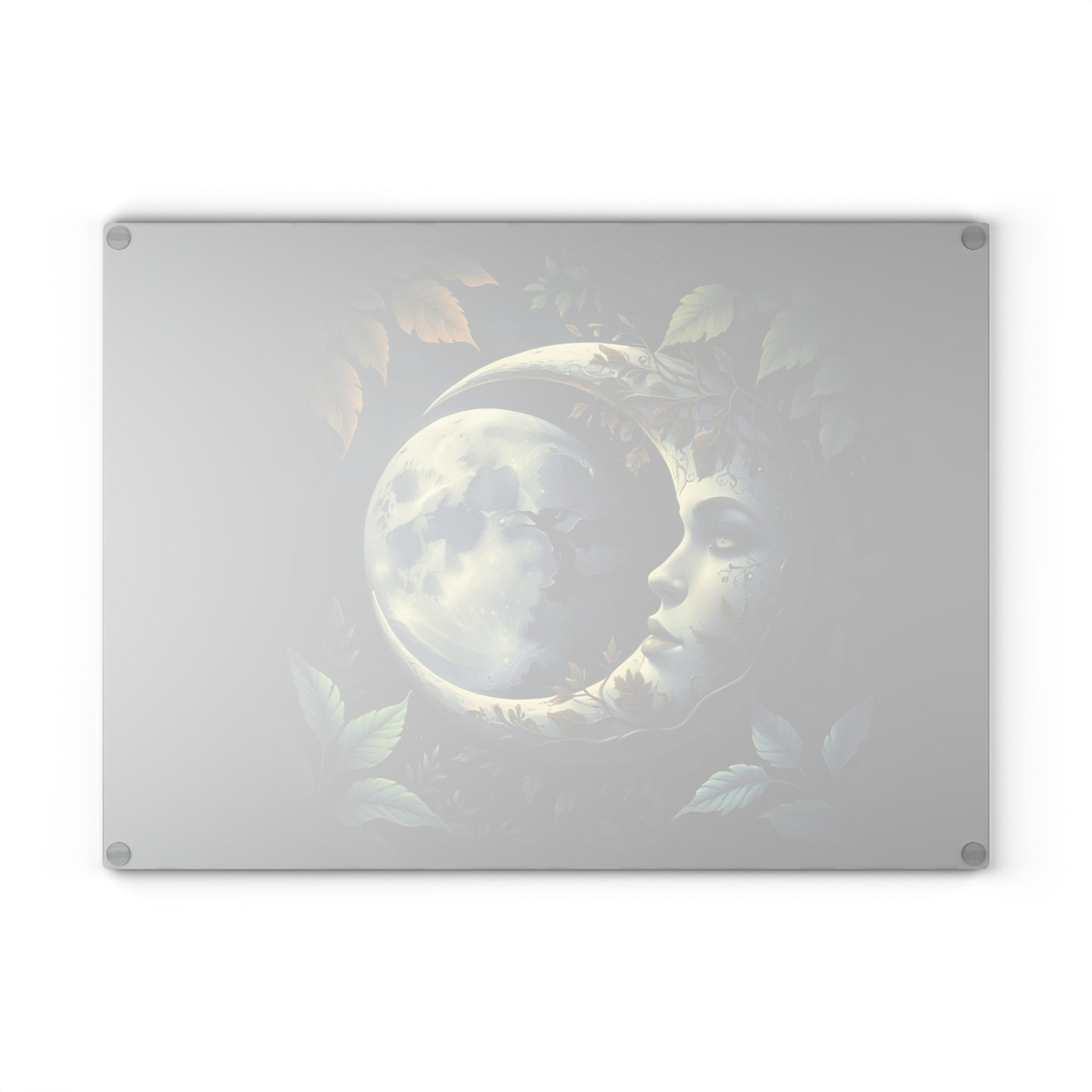 Moonface Crescent Moon Art Glass Cutting Board | Celestial Moonlight Kitchen Decor