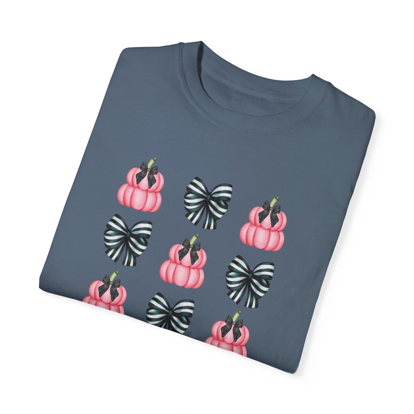 Pink Pumpkins and Striped Bows Unisex Garment-Dyed T-shirt