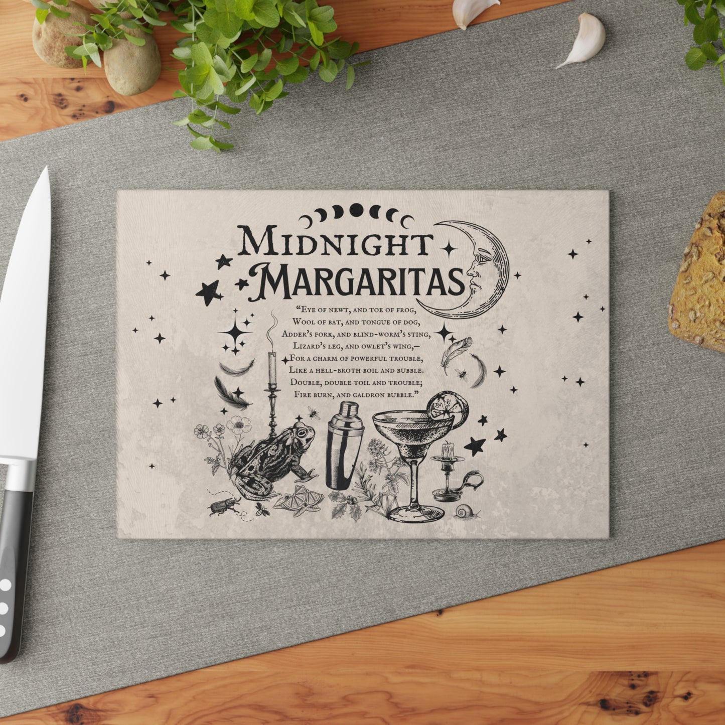 Midnight Margaritas Glass Cutting Board | Cocktail Moon Martini Design