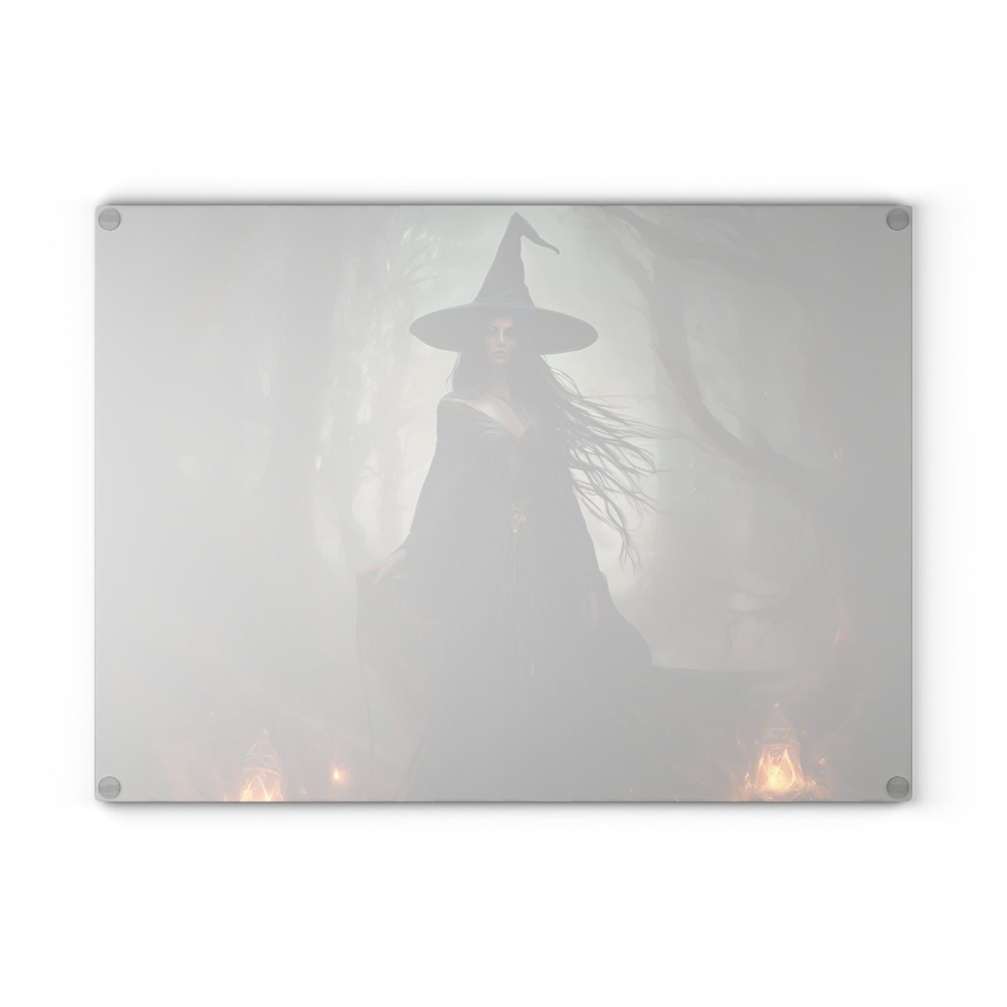 Witch in Forest Glass Cutting Board | Dark Witchcraft Kitchen Accessory