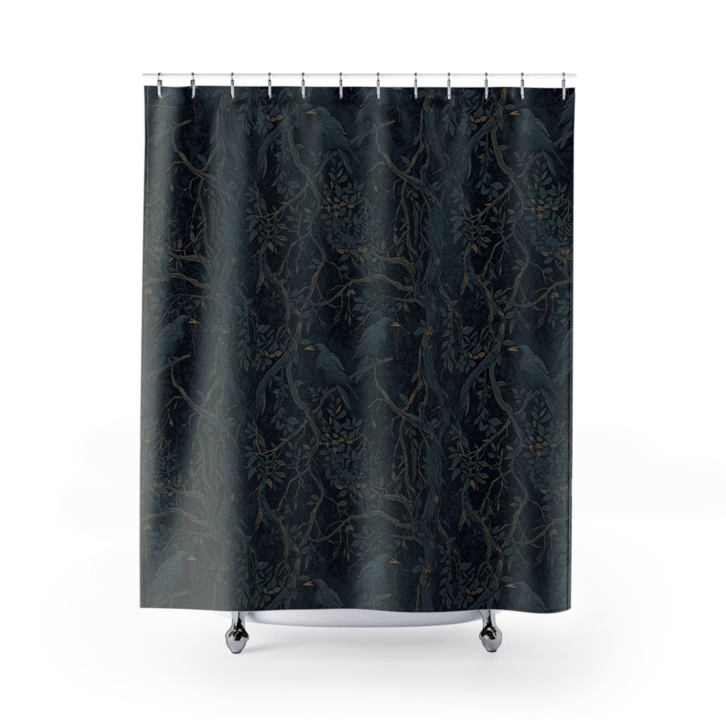 William Morris Inspired Shower Curtain-Murder of Crows, Gothic Bathroom Decor