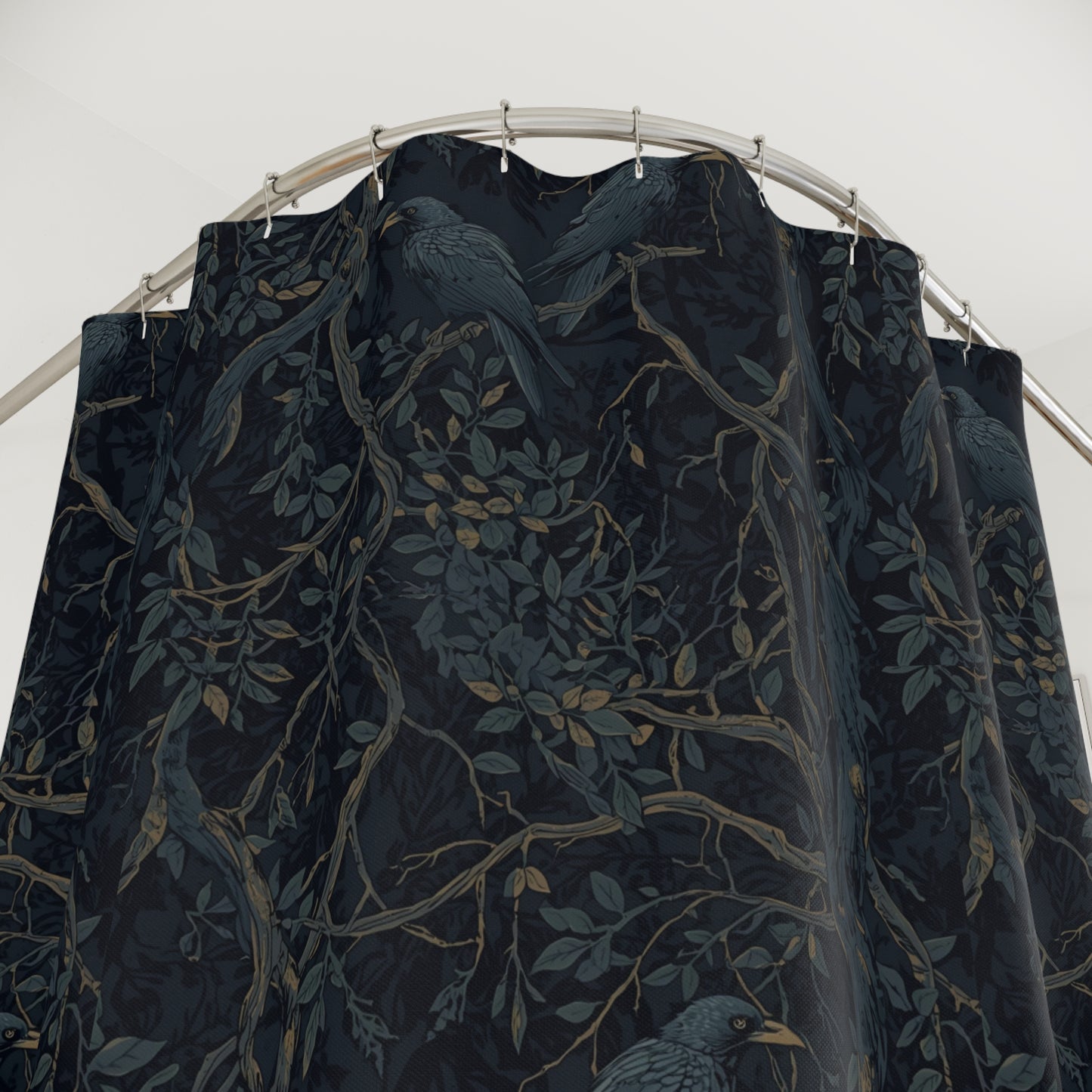 William Morris Inspired Shower Curtain-Murder of Crows, Gothic Bathroom Decor