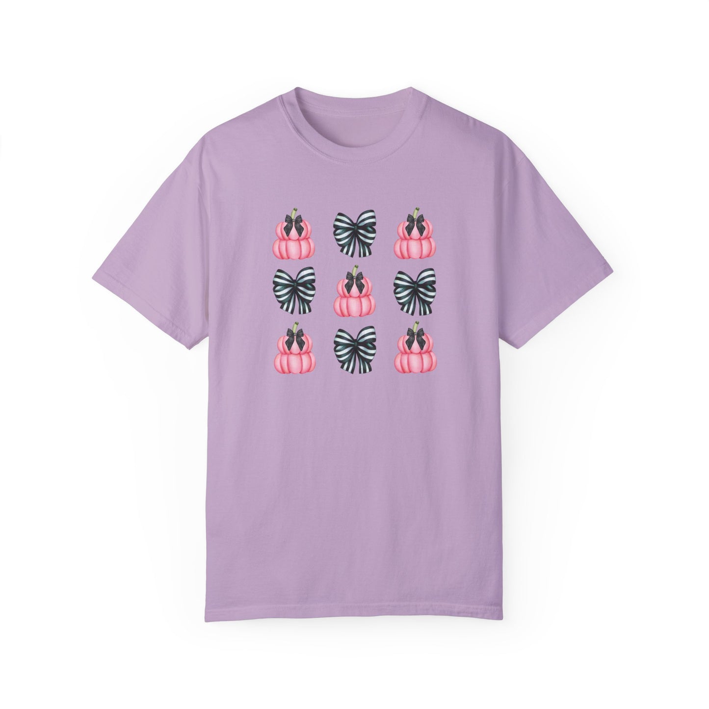 Pink Pumpkins and Striped Bows Unisex Garment-Dyed T-shirt