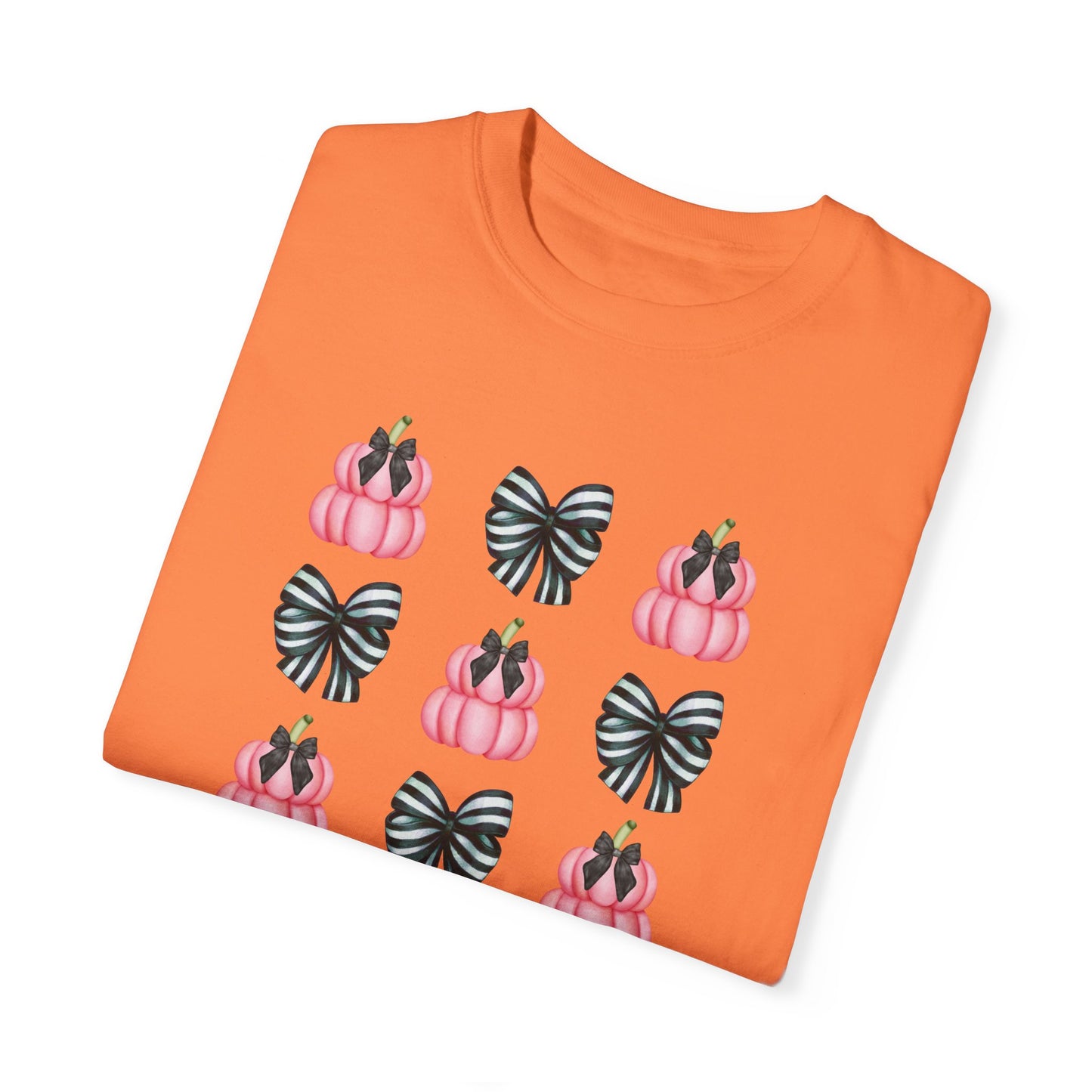 Pink Pumpkins and Striped Bows Unisex Garment-Dyed T-shirt