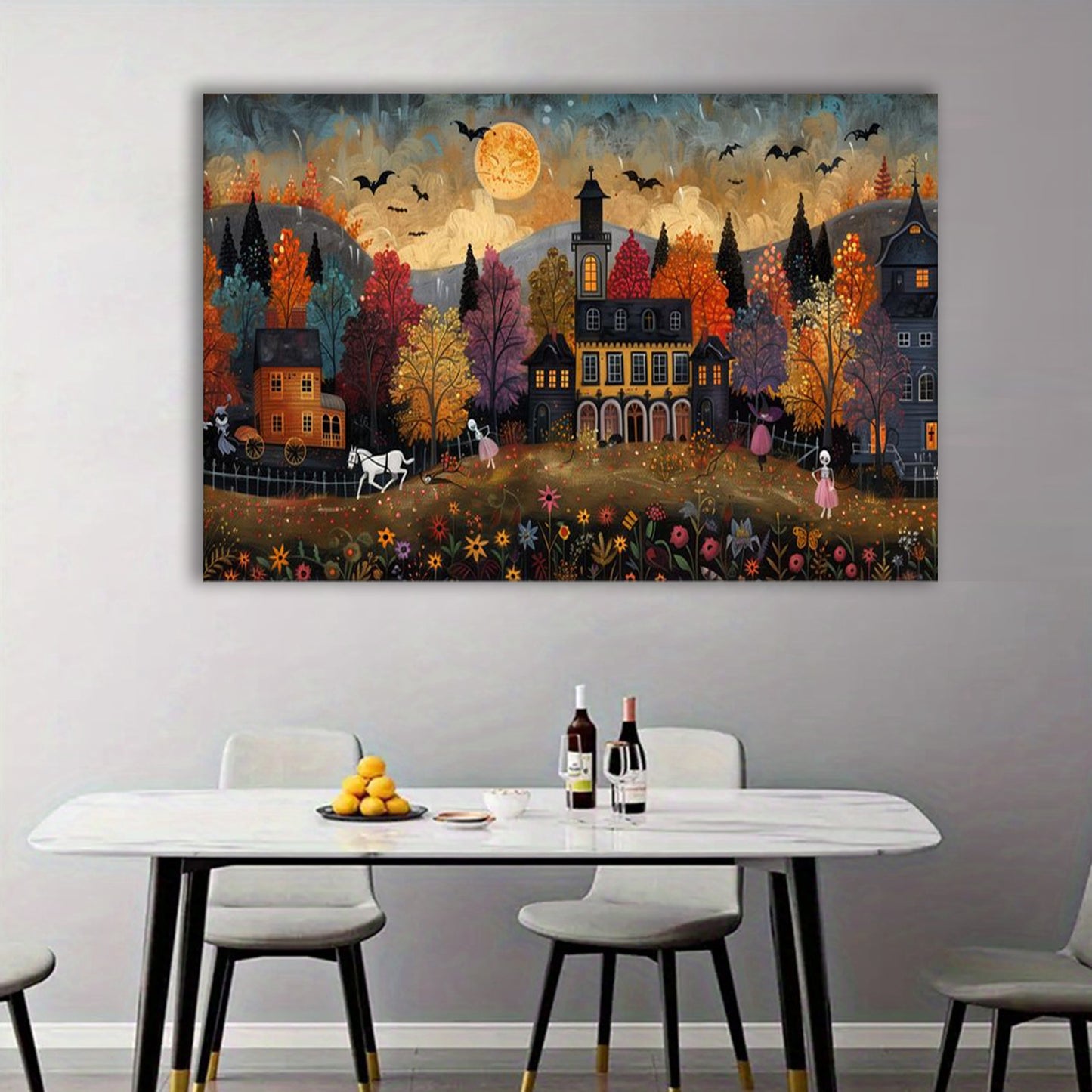 Small Town Celebrating Halloween Canvas, Halloween All Saints' Day Gift