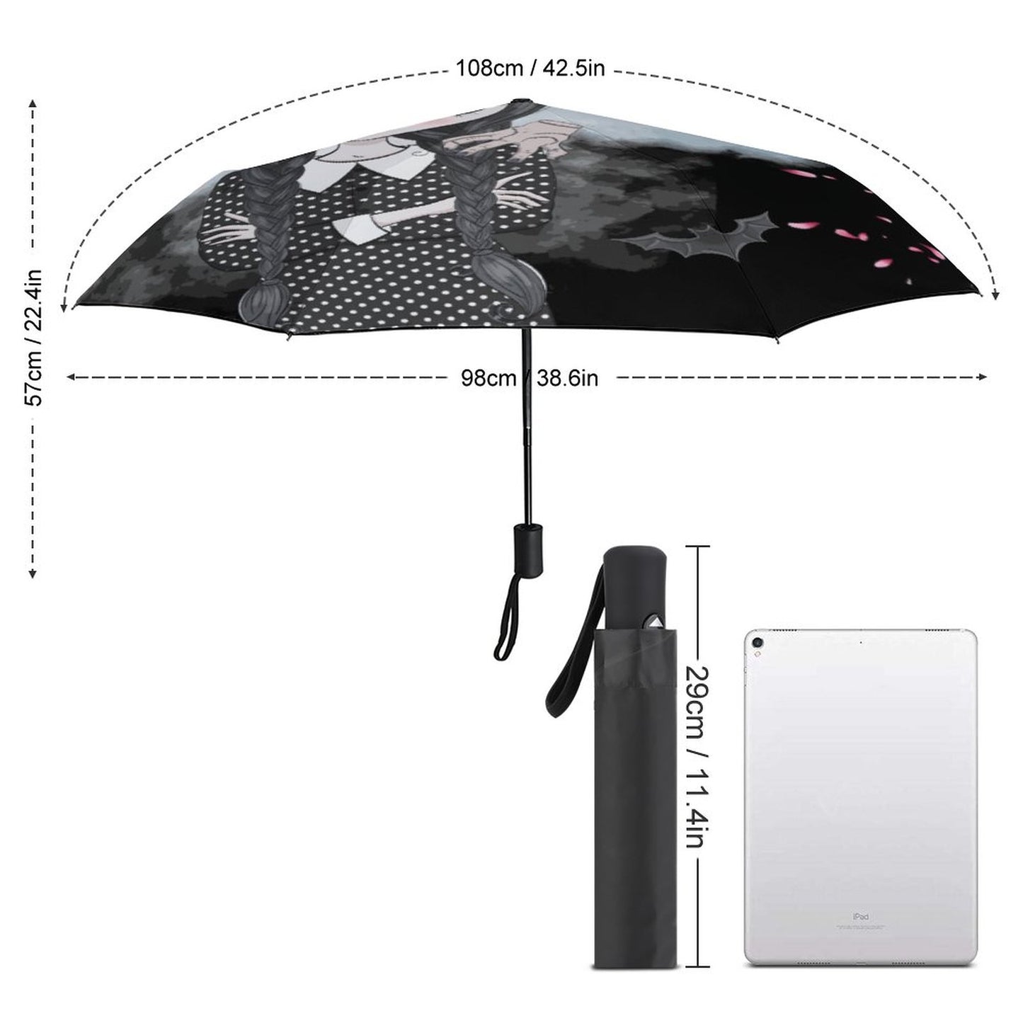 Wednesday Adams Auto Umbrella with Printed Pattern Outside ZYS03-8K
