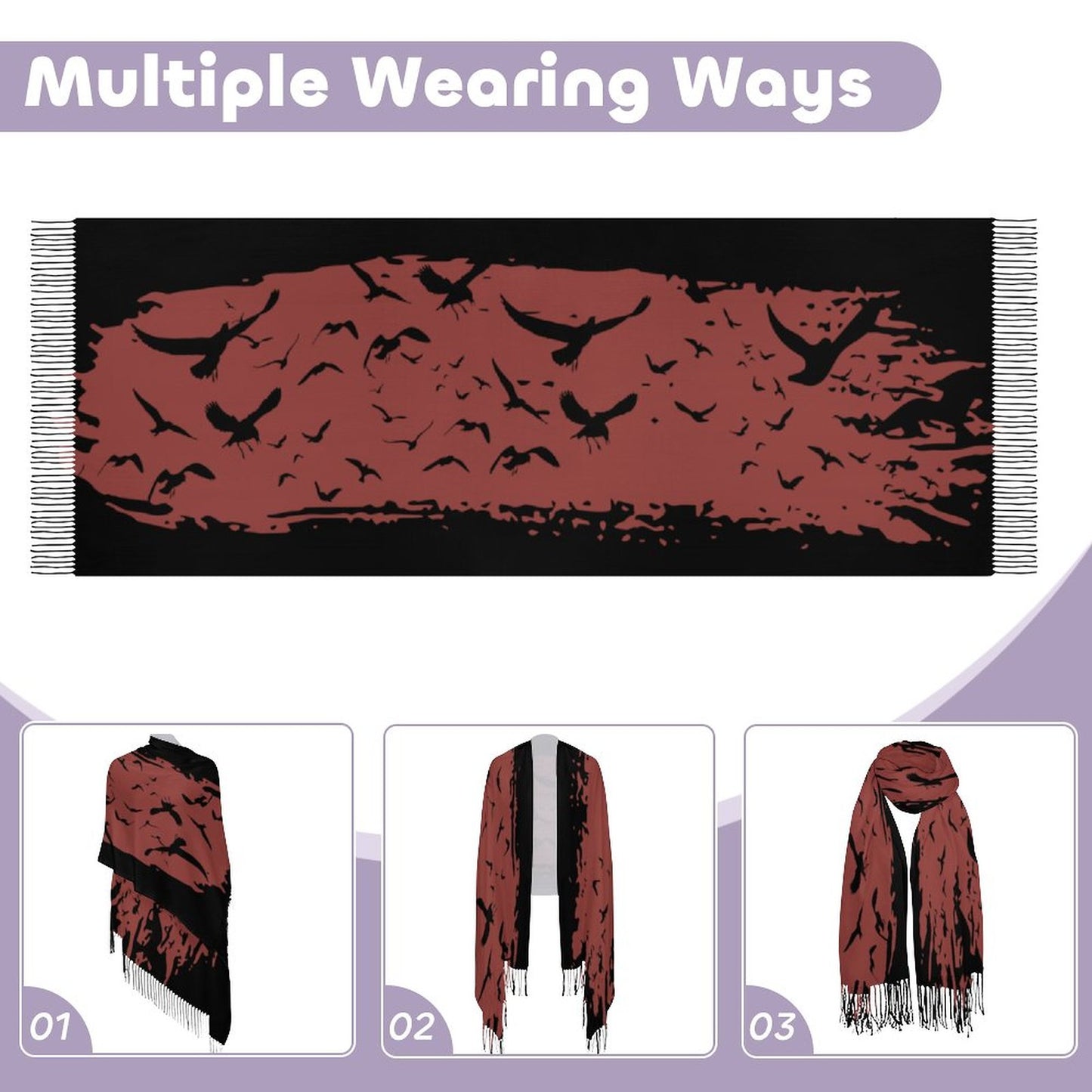 Chili Oil Cashmere-like Tassel Scarf (All-Over Printing)