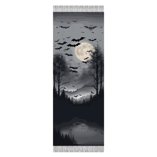 Cloud of Bats in Full Moon Cashmere-like Tassel Scarf (All-Over Printing)