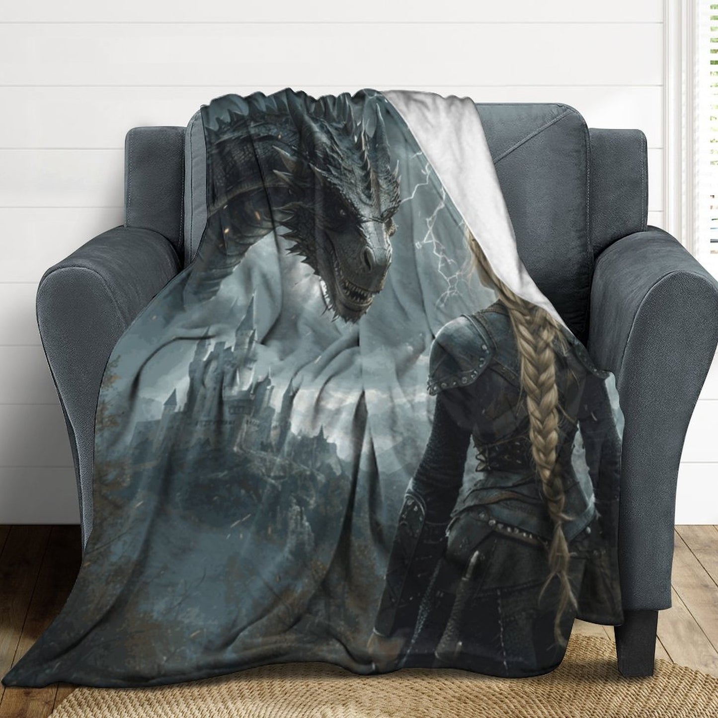 Mystical Dragon and Aelin Fantasy 250gsm Flannel Throw Blanket-60"x80"