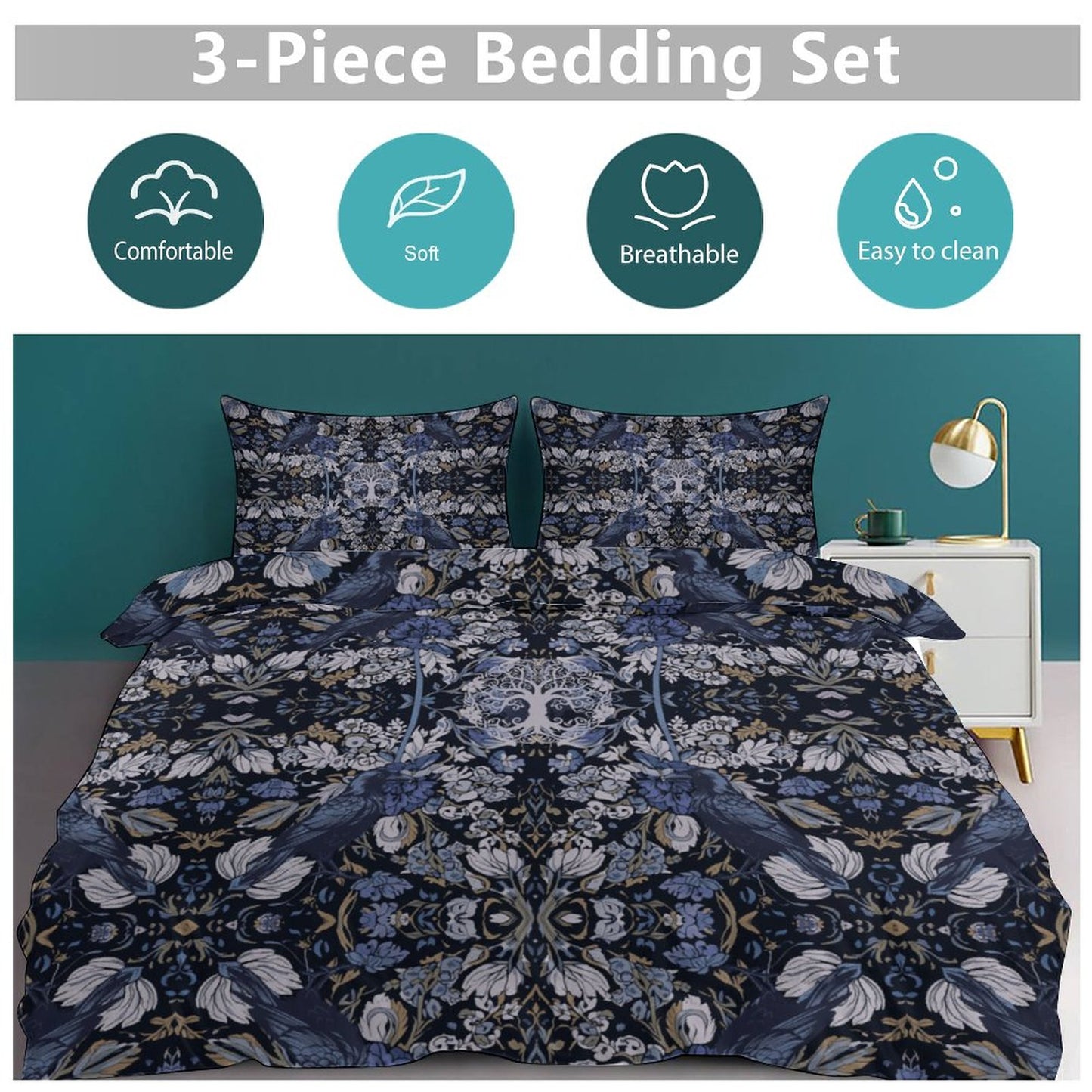 Tree of Life 3-Piece Bedding Set-90"x90"/ 229x229cm (Dual-sided Printing)