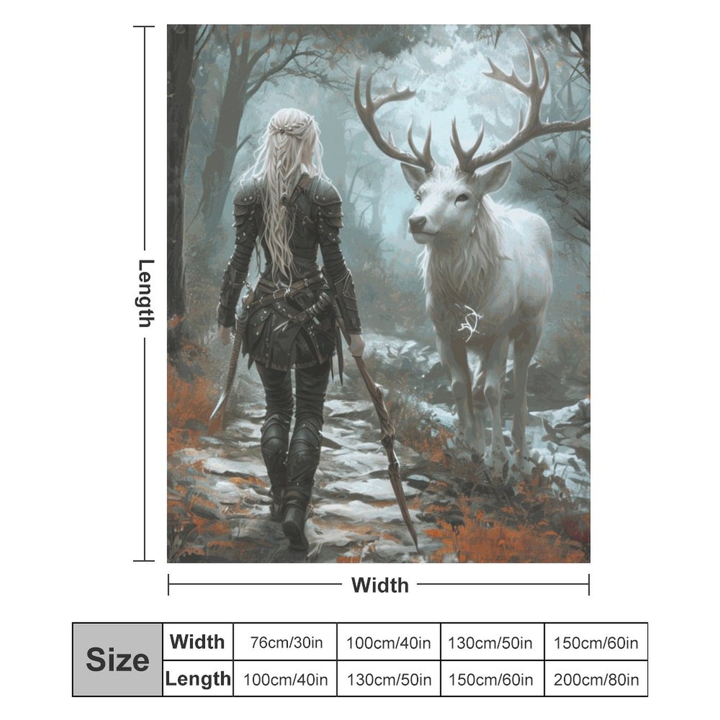 Aelin and Stag Fantasy 250gsm Flannel Throw Blanket-60"x80"