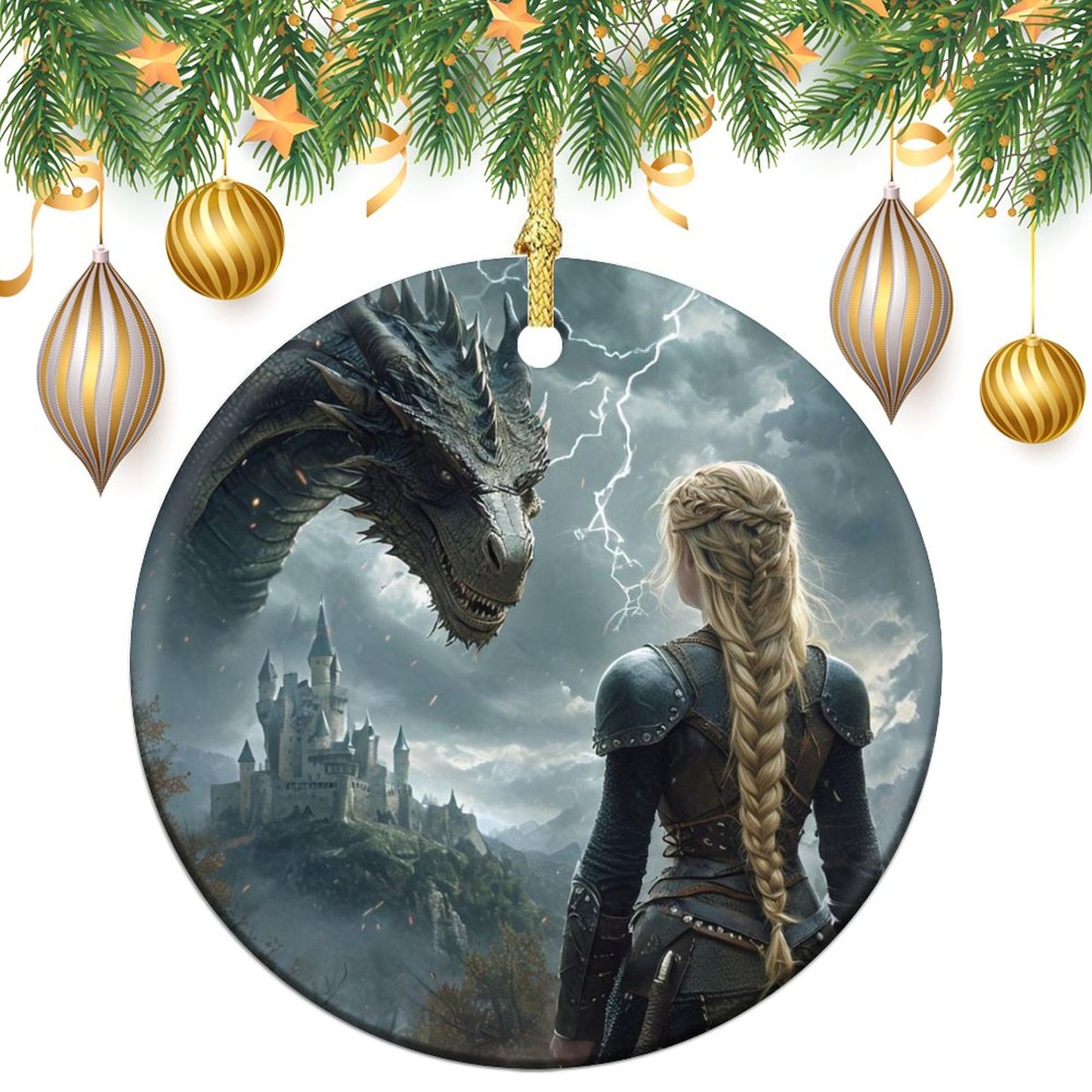 Fantasy Throne of Glass inspired Round Christmas Ceramic Ornament