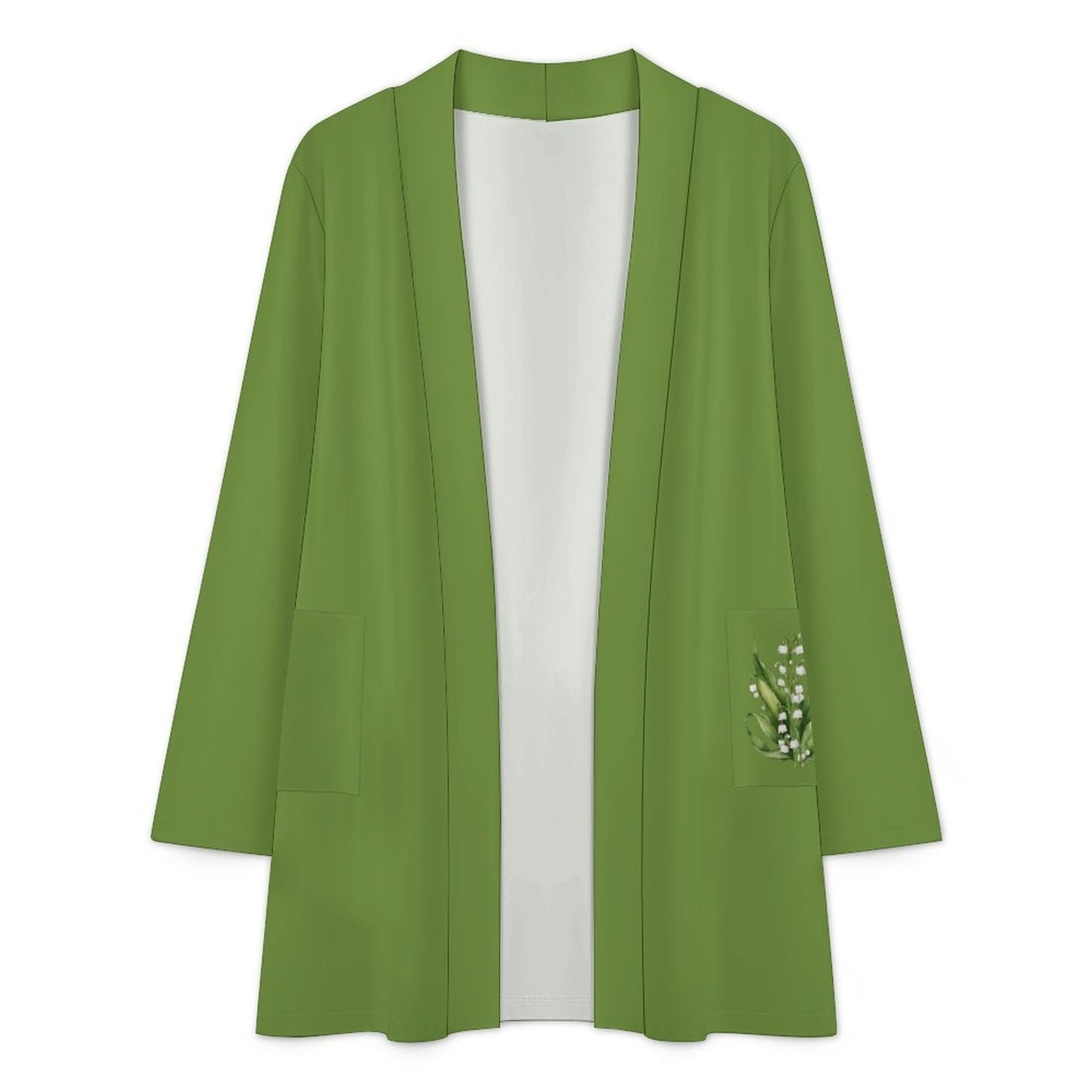 Lily of the Valley Green 180gsm Women's Long Sleeve Cardigan With Pockets(All-Over Printing)