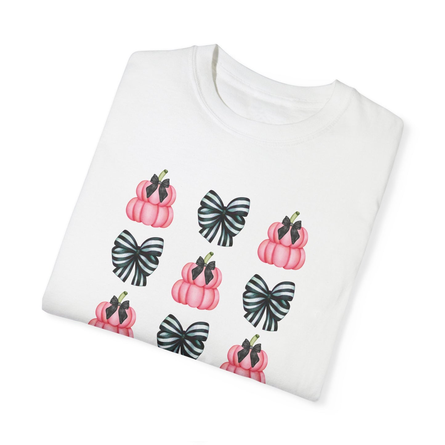 Pink Pumpkins and Striped Bows Unisex Garment-Dyed T-shirt