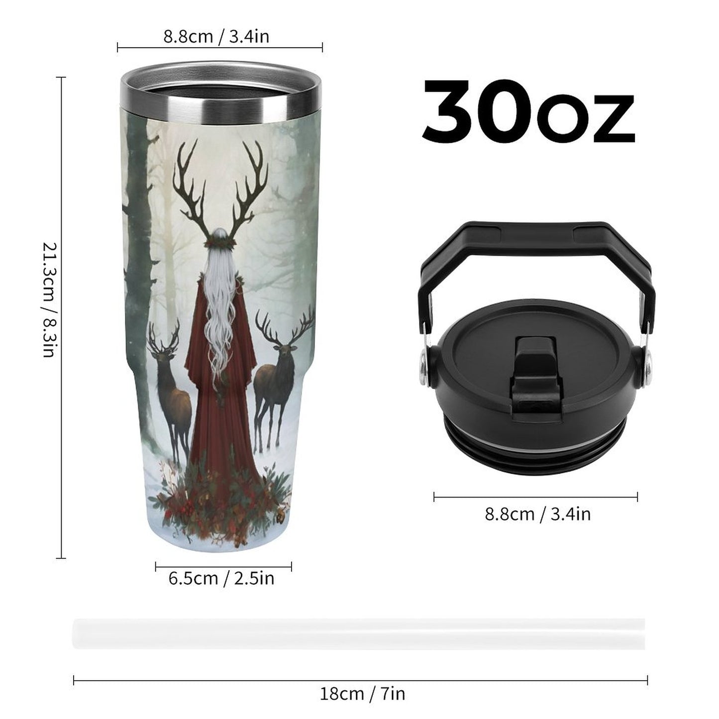 Elen of the Ways 30oz Car Cup with Handle - Yule Witch Tumbler