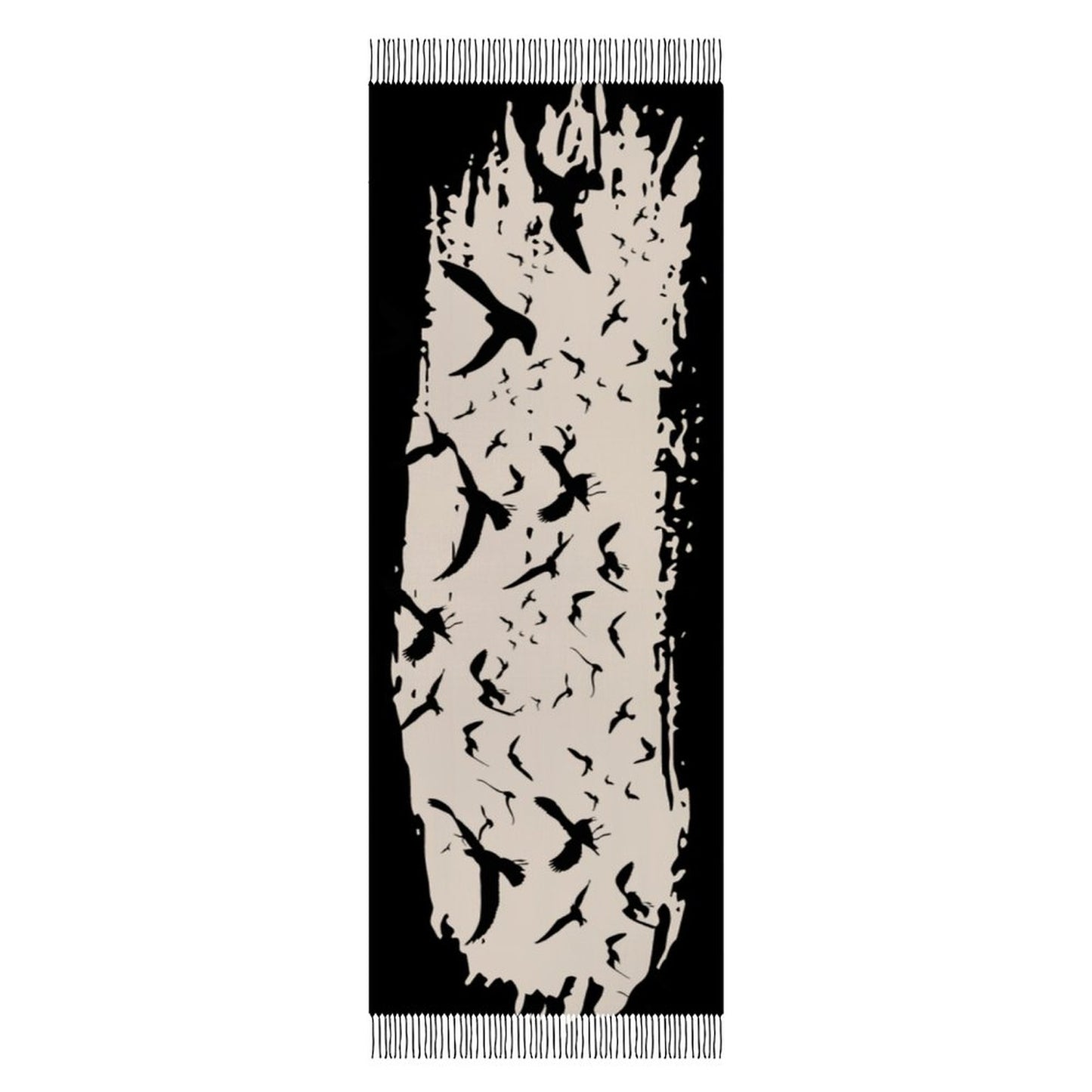 Murder of Crows Cream Tassel Scarf (All-Over Printing)