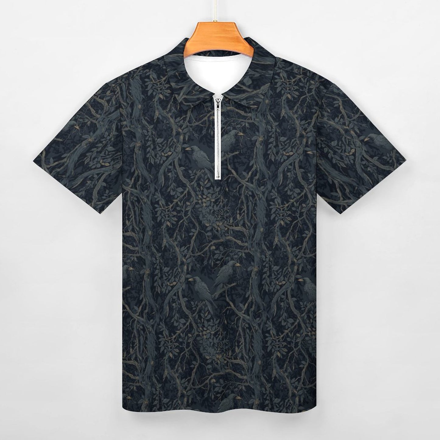 William Morris Crow Cotton Zip Short Sleeve POLO Shirt - Dark Academia Clothing