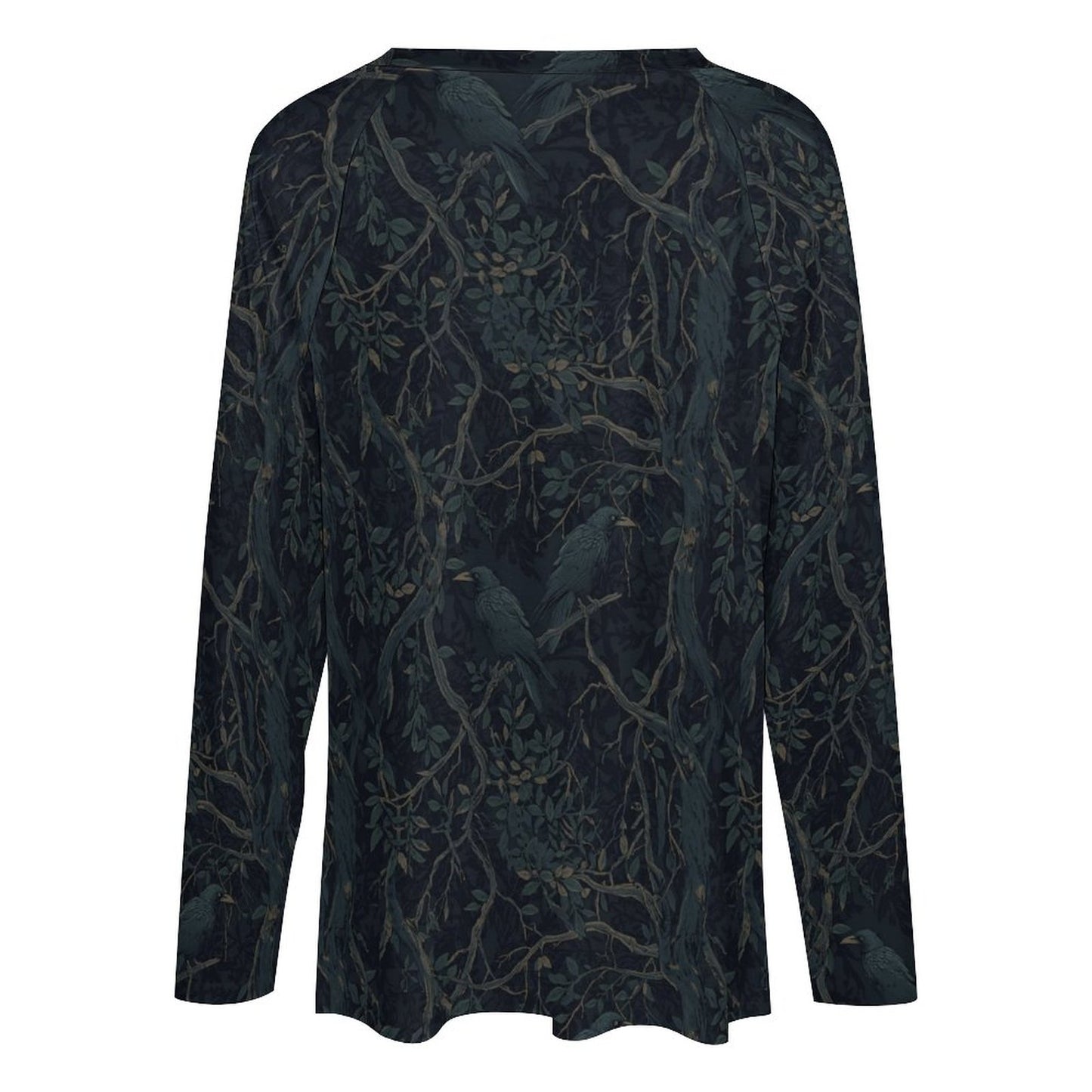 Crow V-neck Loose Long Sleeve T-shirt(All-Over Printing)