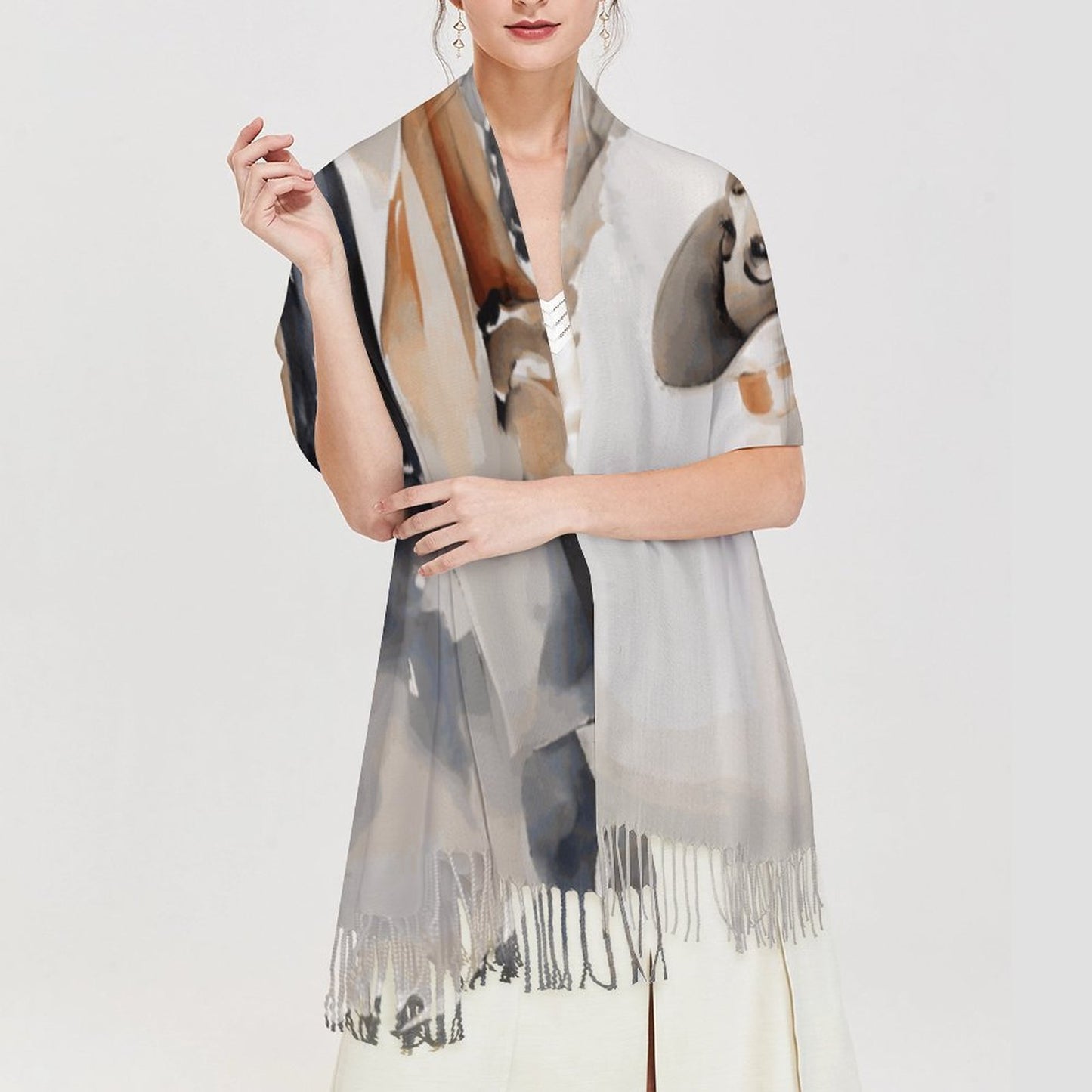 Parisian Woman Cashmere-like Tassel Scarf (All-Over Printing)