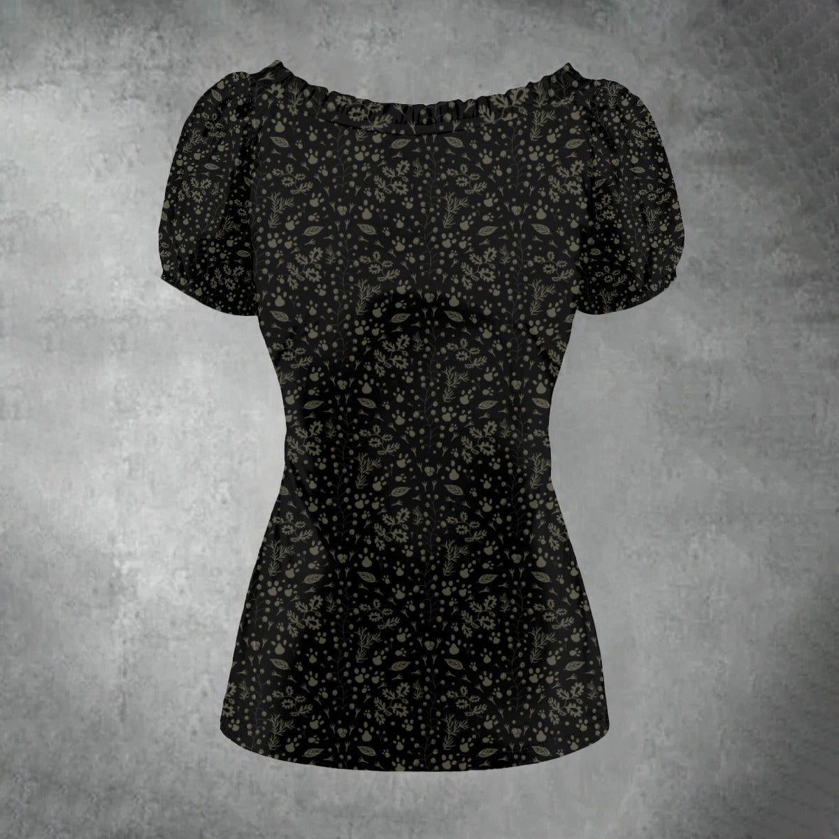 Greenery Puff Sleeve Pleated Shirt - Witchy Attire