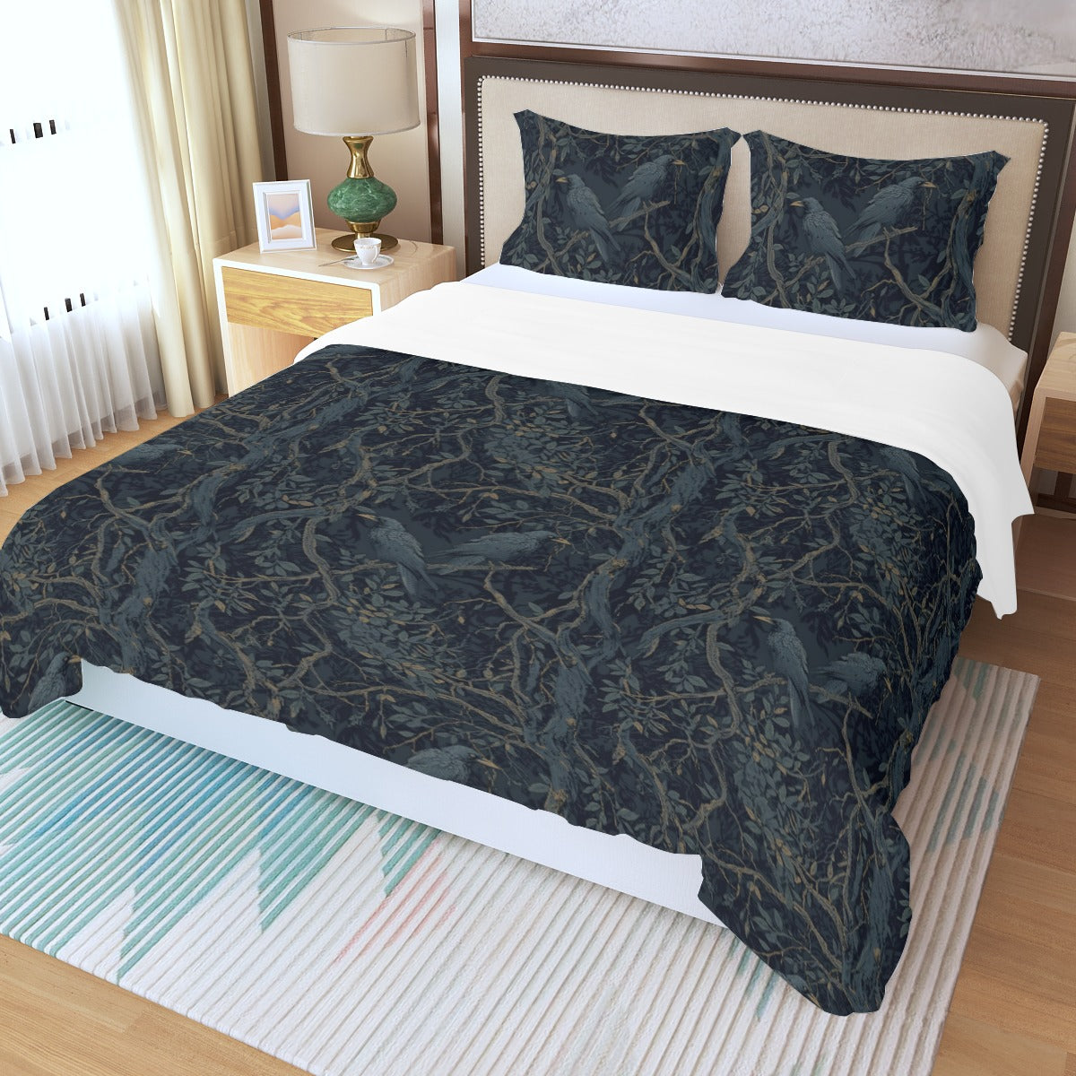 William Morris Crow UK size Three Piece Duvet Bedding Set