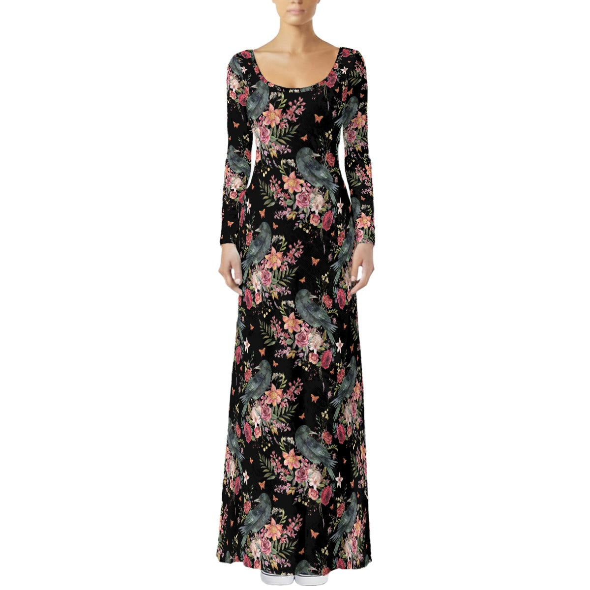 Crows in Garden Women's Velvet Shine Maxi Dress - Gothic Clothing