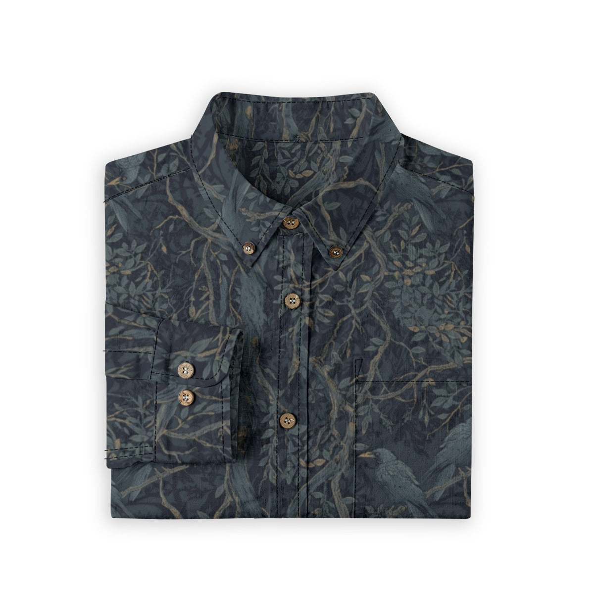 William Morris Inspired Crow Casual Lapel Long Sleeve Shirt/ 100% Cotton