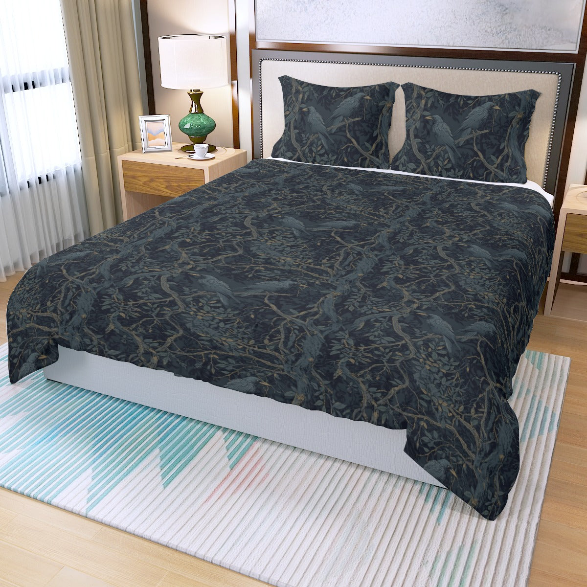 William Morris Crow UK size Three Piece Duvet Bedding Set