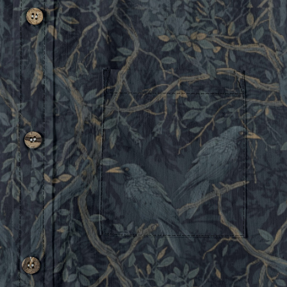 William Morris Inspired Crow Casual Lapel Long Sleeve Shirt/ 100% Cotton