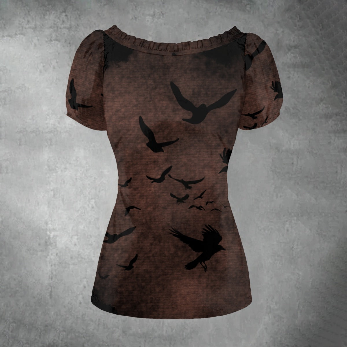 Murder of Crows in Brown Puff Sleeve Pleated Shirt - Dark Academia Clothing