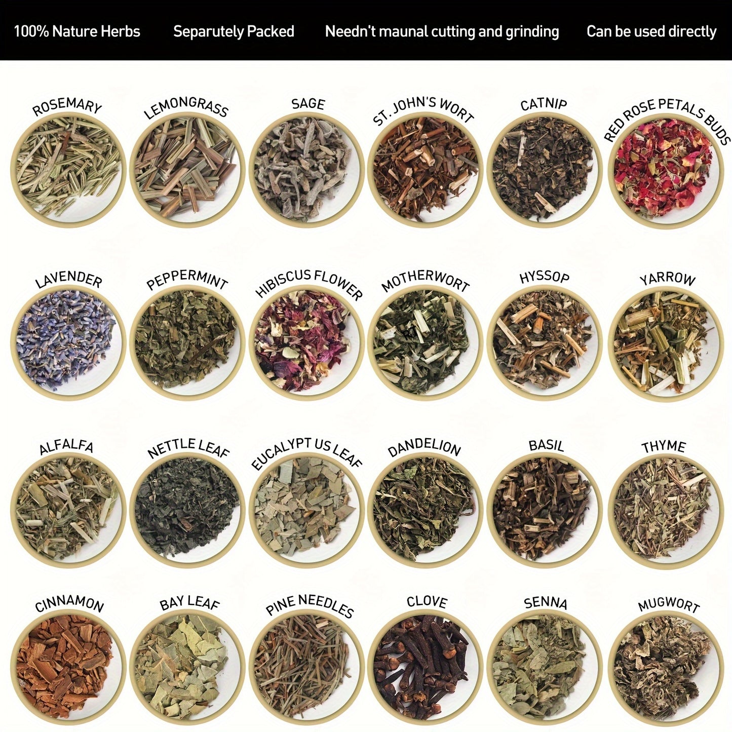 24 Pcs Witchcraft Supplies Herbs and Flowers Kit - Natural Dried Herbs Set 