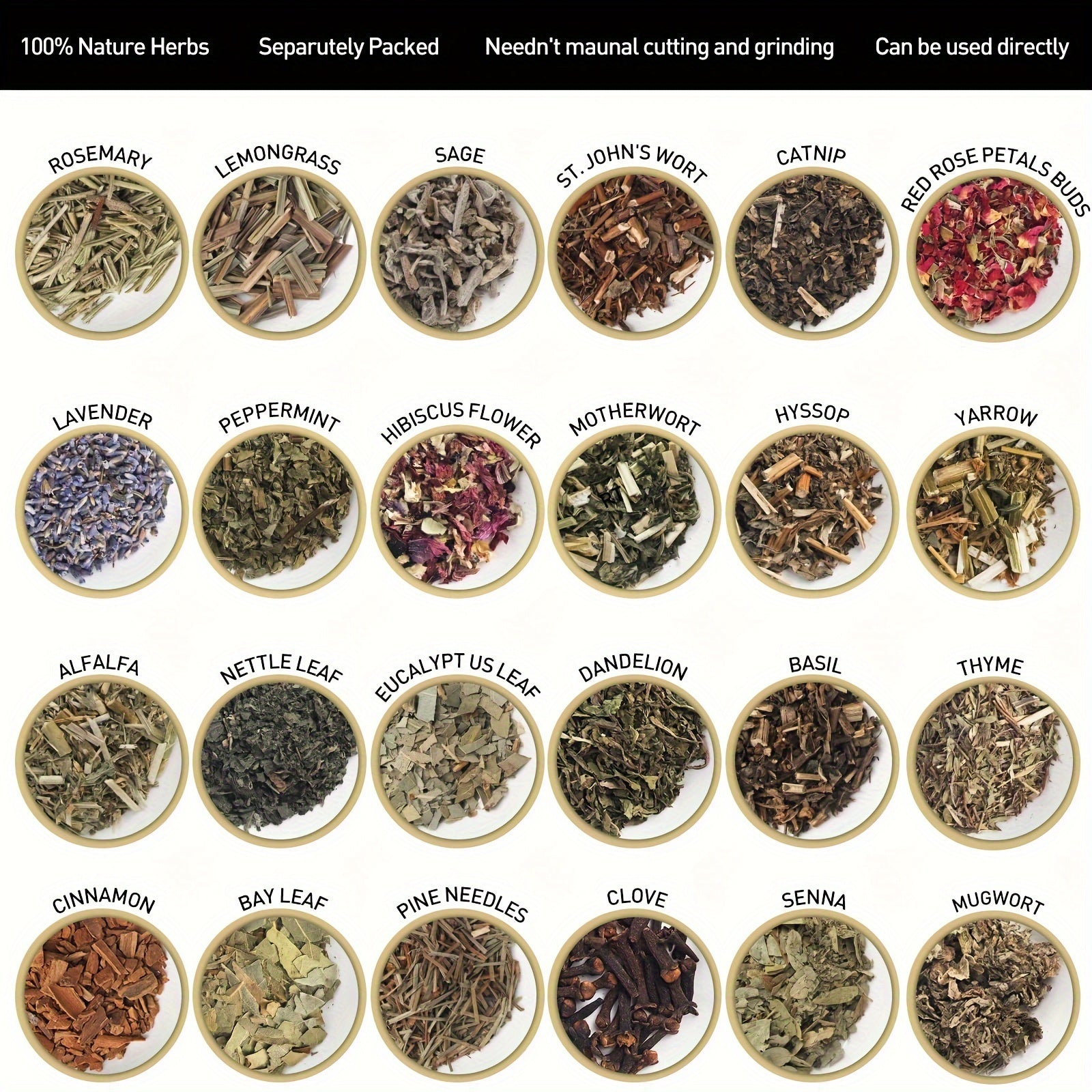 24 Pcs Witchcraft Supplies Herbs and Flowers Kit - Natural Dried Herbs Set 