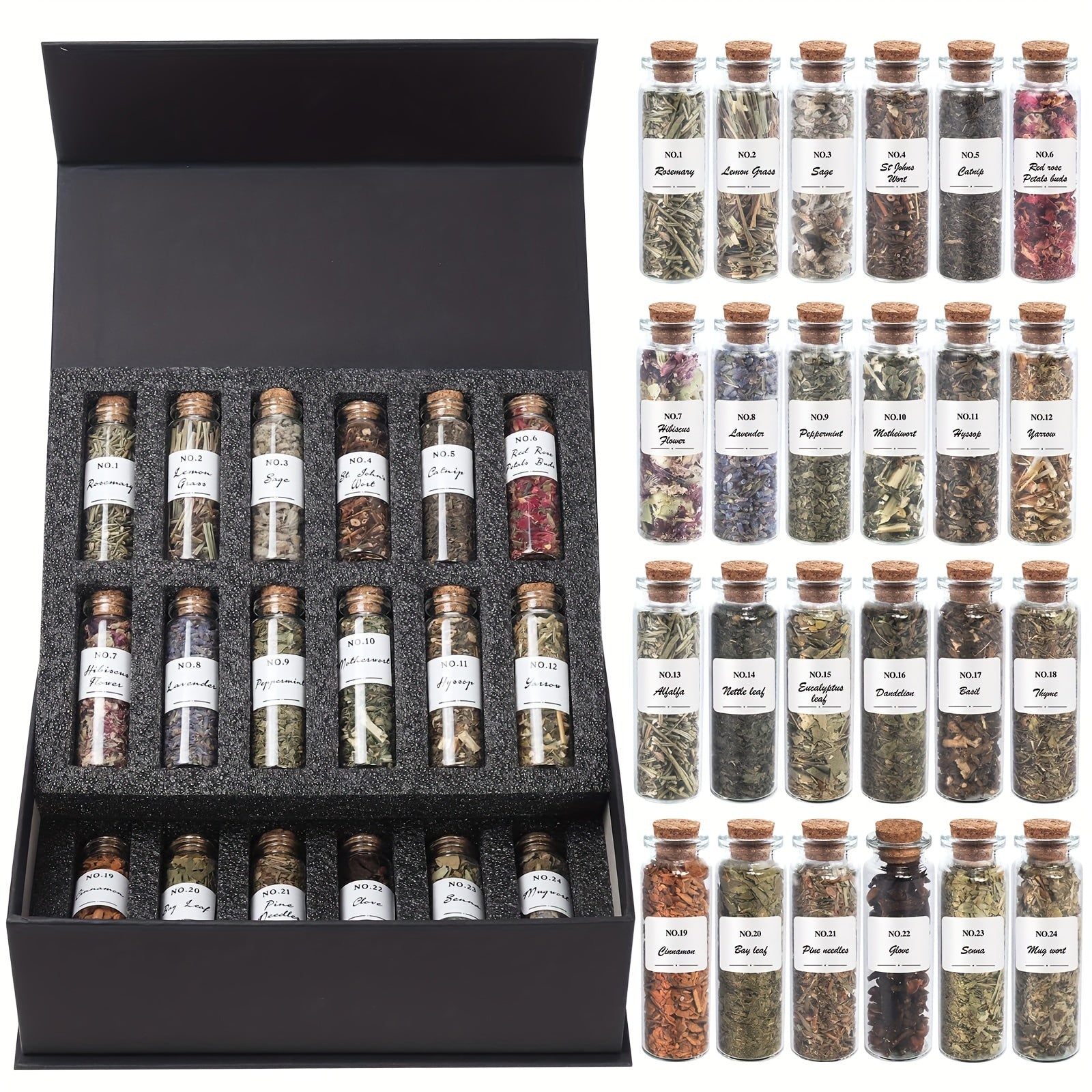 24 Pcs Witchcraft Supplies Herbs and Flowers Kit - Natural Dried Herbs Set 