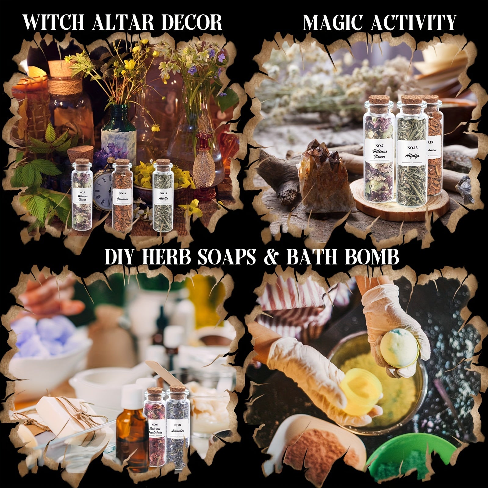 24 Pcs Witchcraft Supplies Herbs and Flowers Kit - Natural Dried Herbs Set 